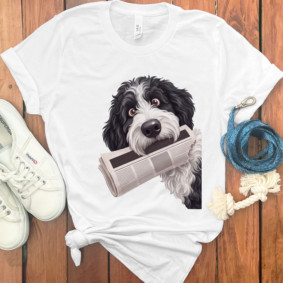 Sheepadoodle Newspaper T-Shirt in White / S by Puppy Jo