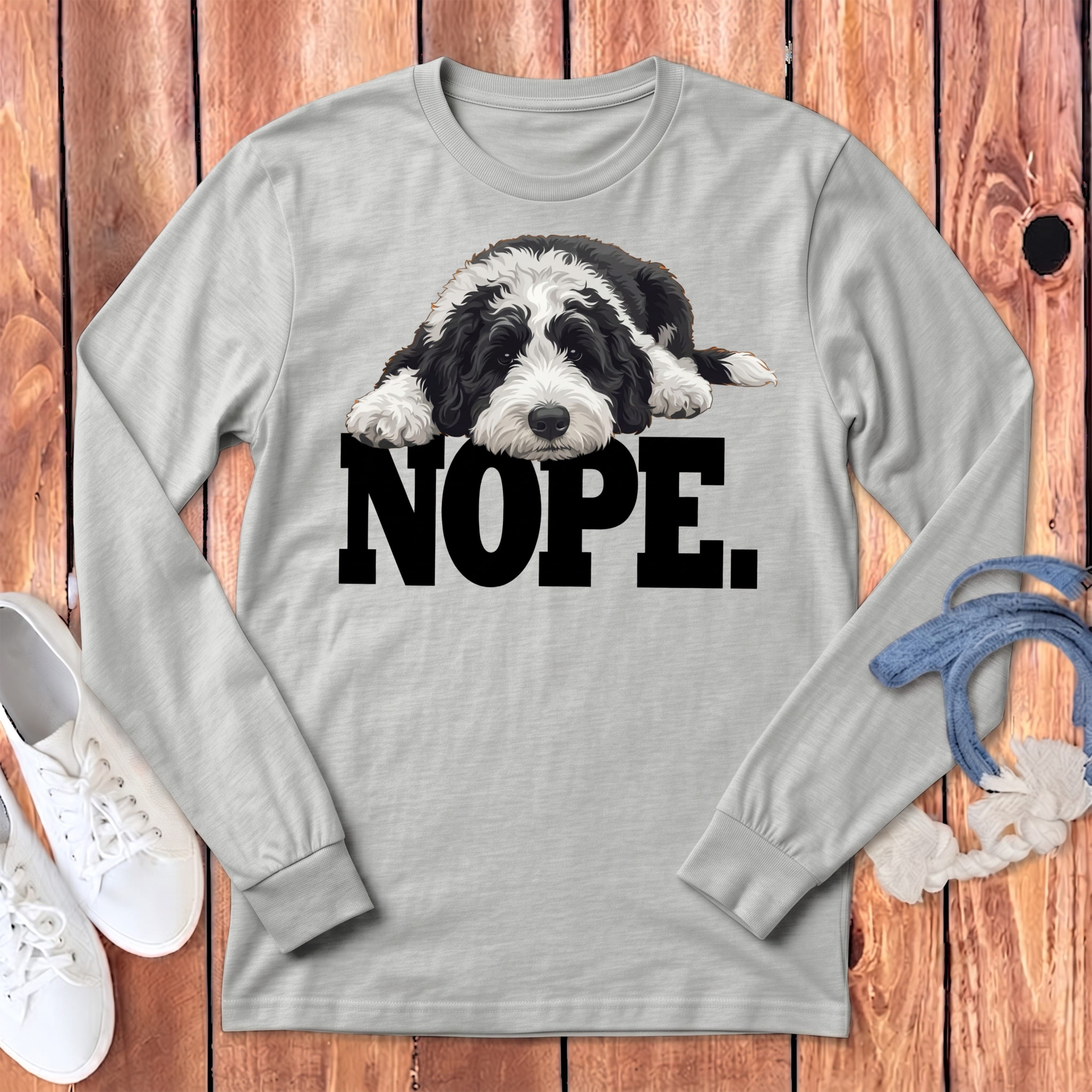 Sheepadoodle Nope Signature Long Sleeve T-Shirt in Athletic Heather / M by Puppy Jo
