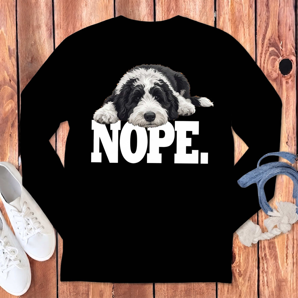 Sheepadoodle Nope Signature Long Sleeve T-Shirt in Black / S by Puppy Jo