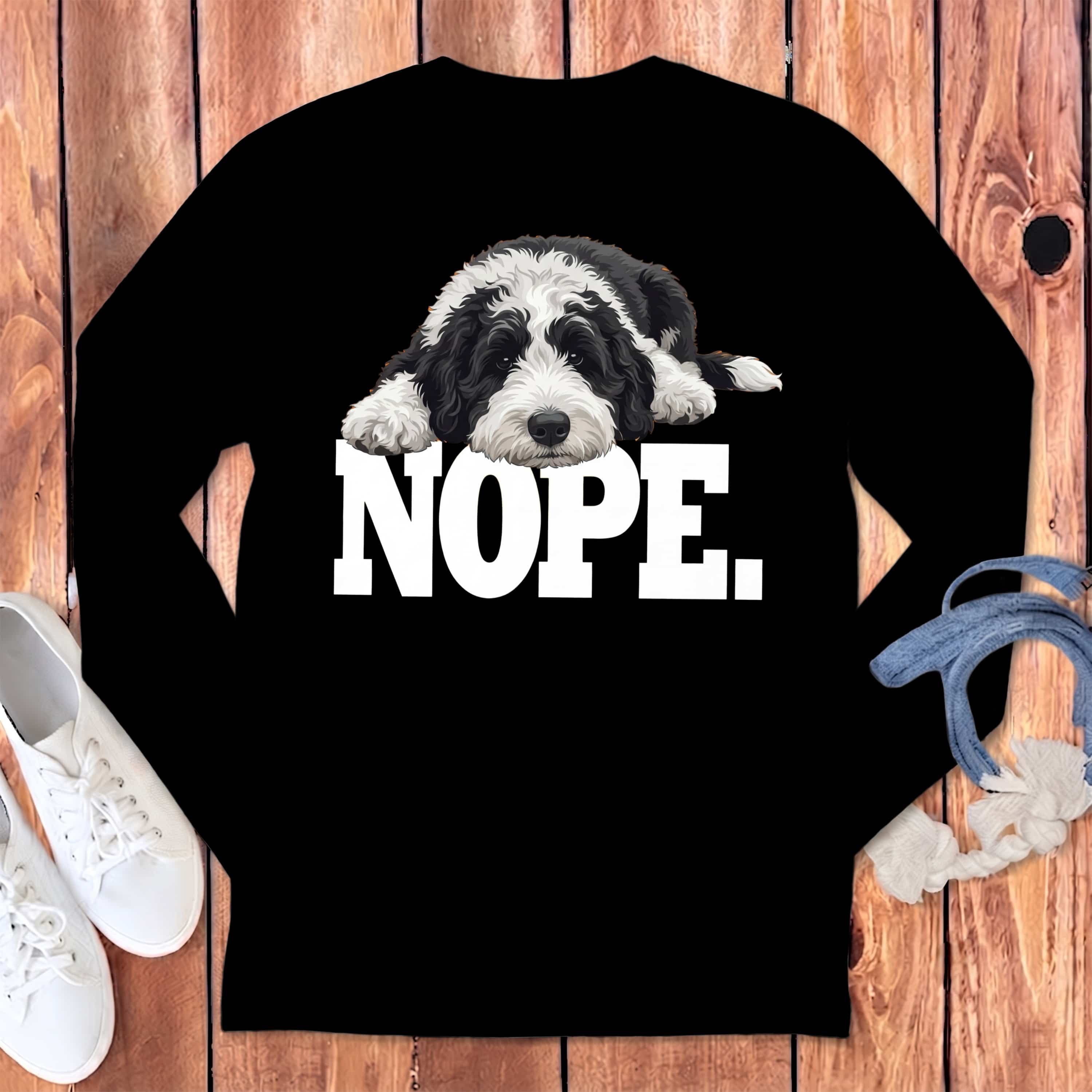 Sheepadoodle Nope Signature Long Sleeve T-Shirt in Black / S by Puppy Jo