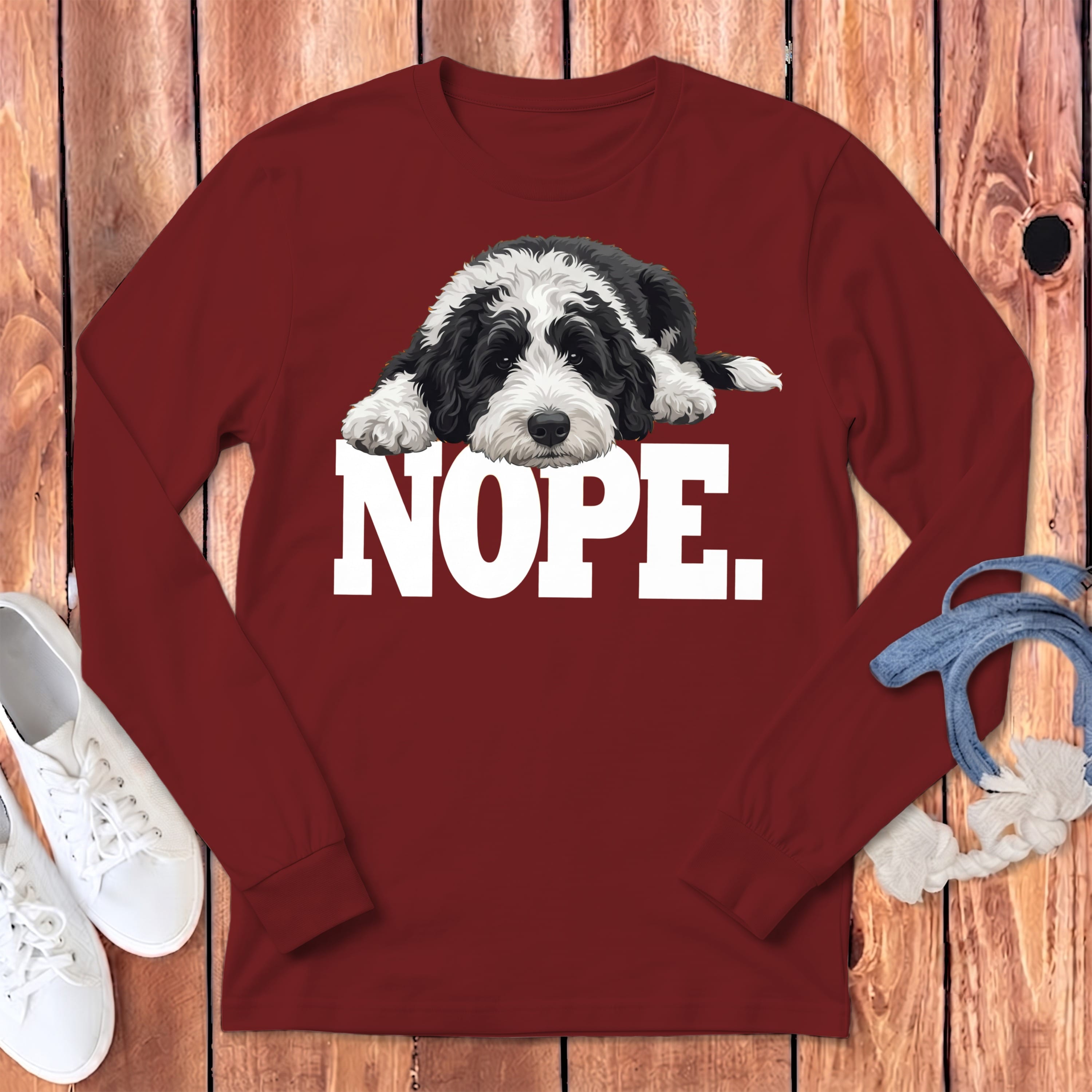 Sheepadoodle Nope Signature Long Sleeve T-Shirt in Cardinal / S by Puppy Jo