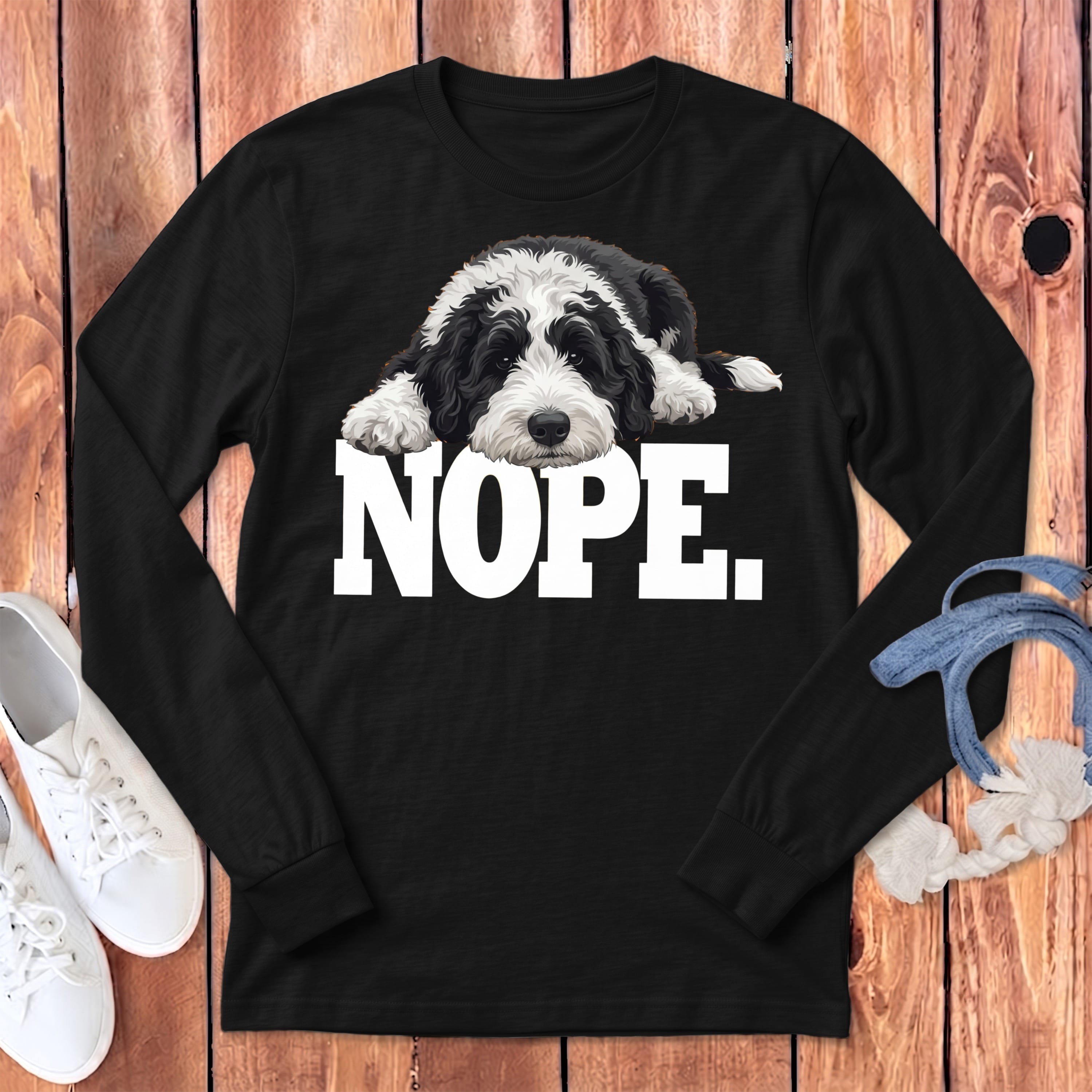 Sheepadoodle Nope Signature Long Sleeve T-Shirt in Dark Grey Heather / S by Puppy Jo