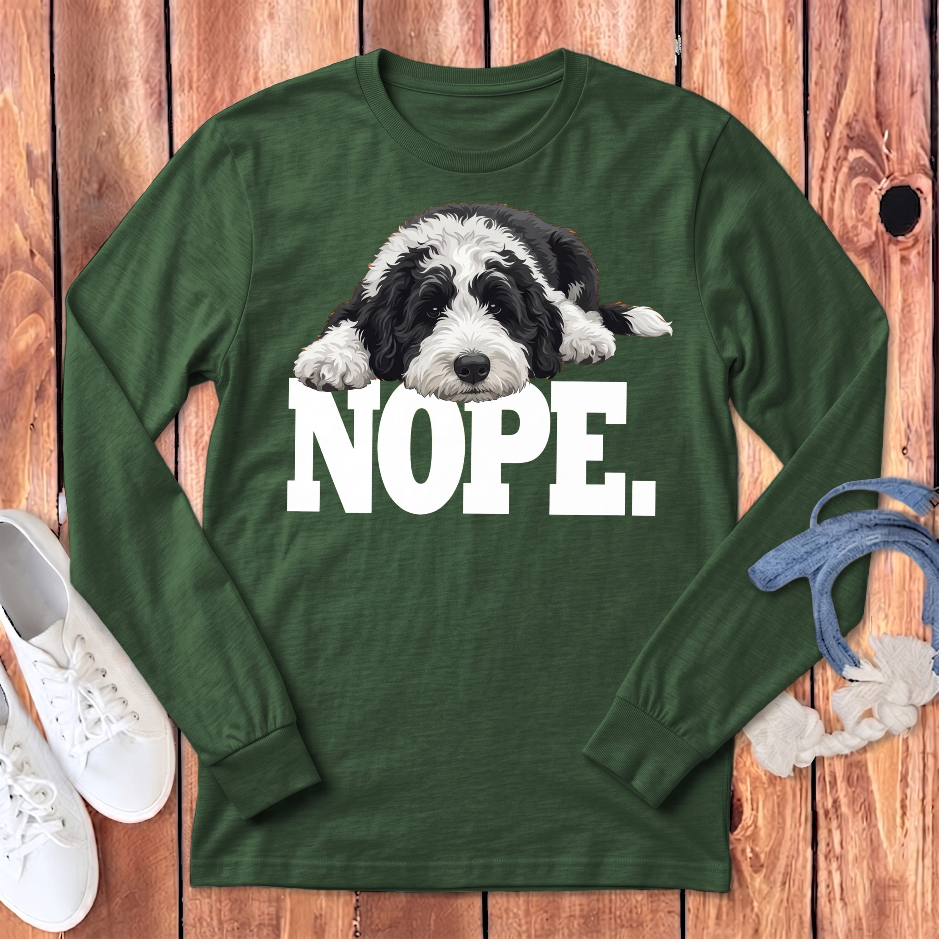 Sheepadoodle Nope Signature Long Sleeve T-Shirt in Heather Forest / S by Puppy Jo