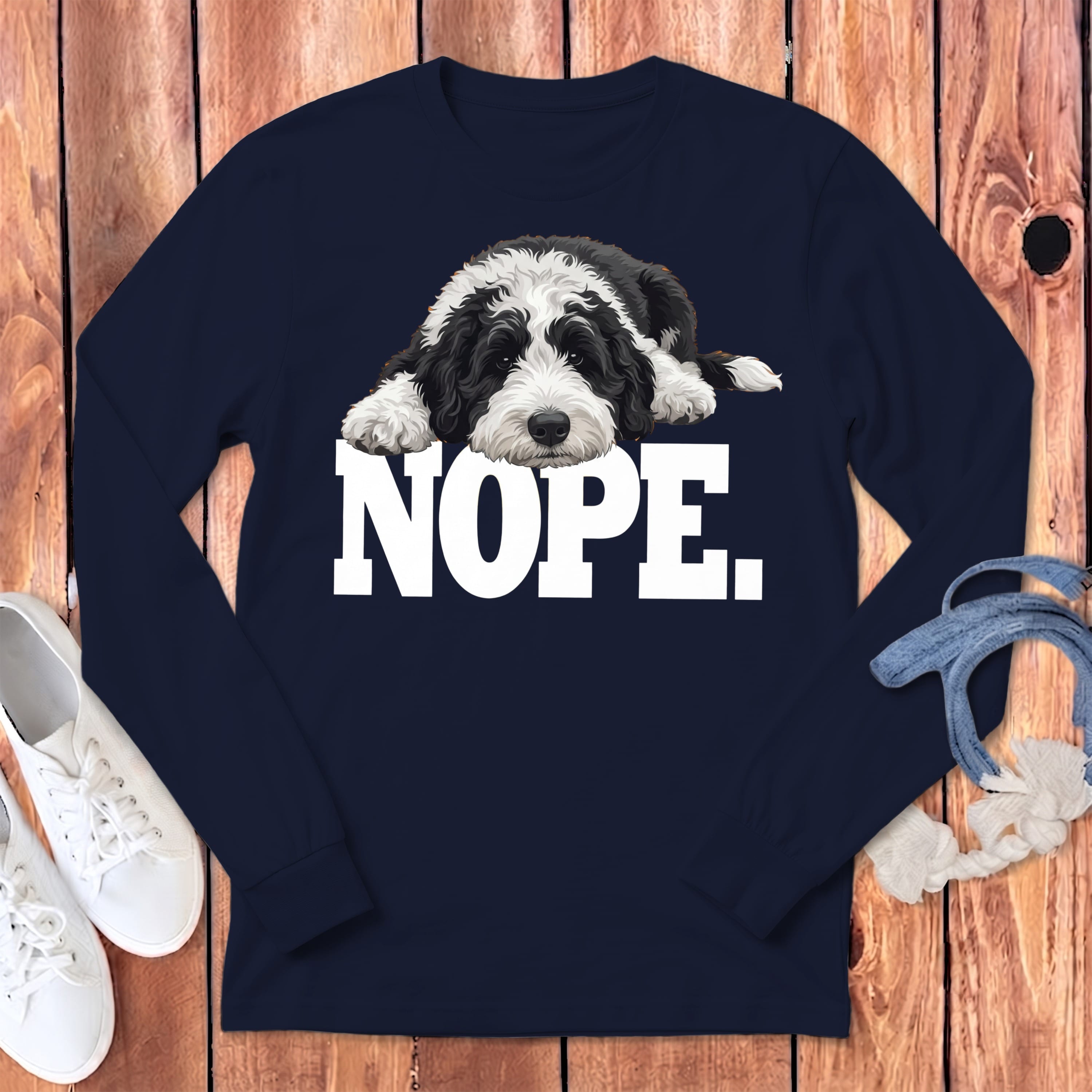 Sheepadoodle Nope Signature Long Sleeve T-Shirt in Navy / S by Puppy Jo