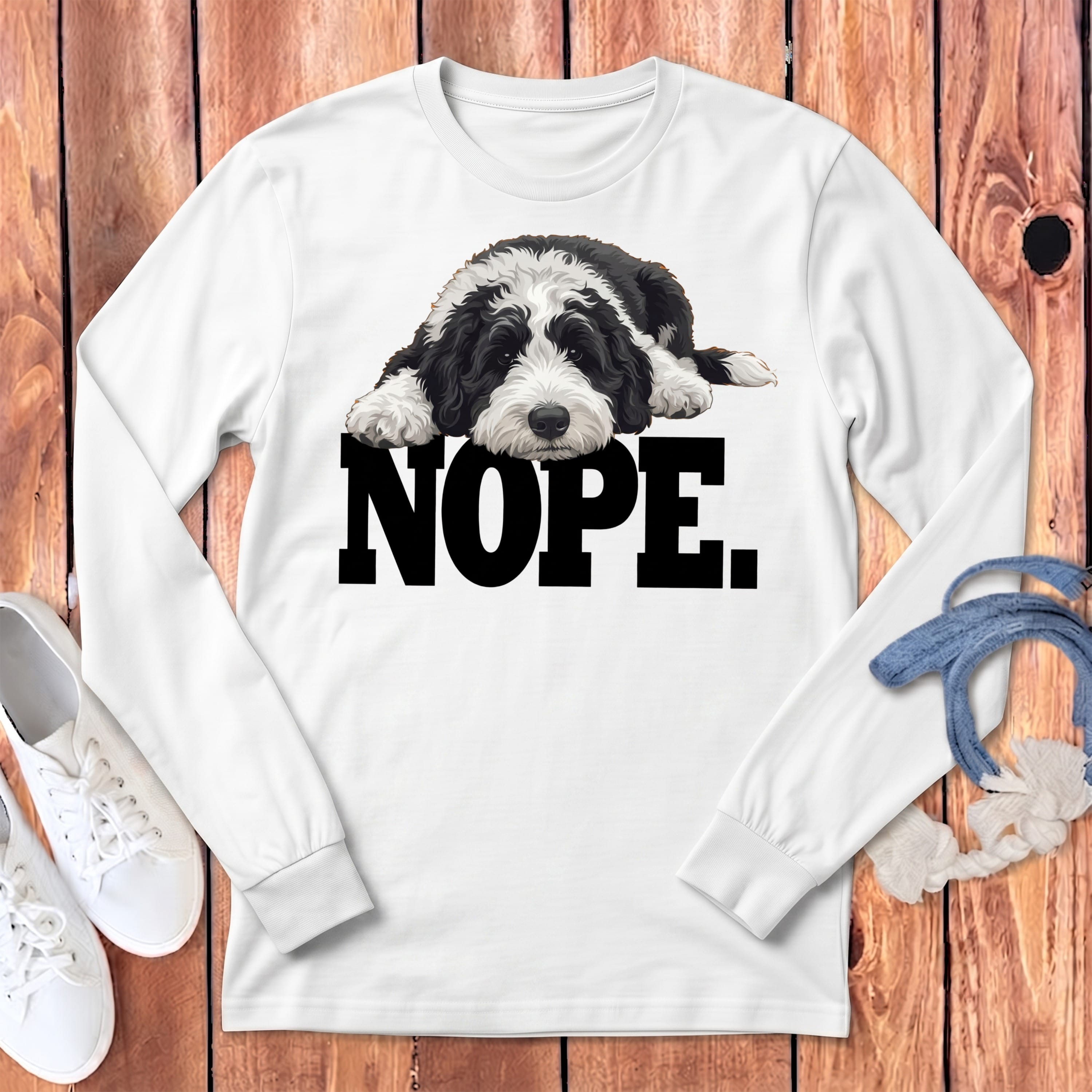 Sheepadoodle Nope Signature Long Sleeve T-Shirt in White / S by Puppy Jo