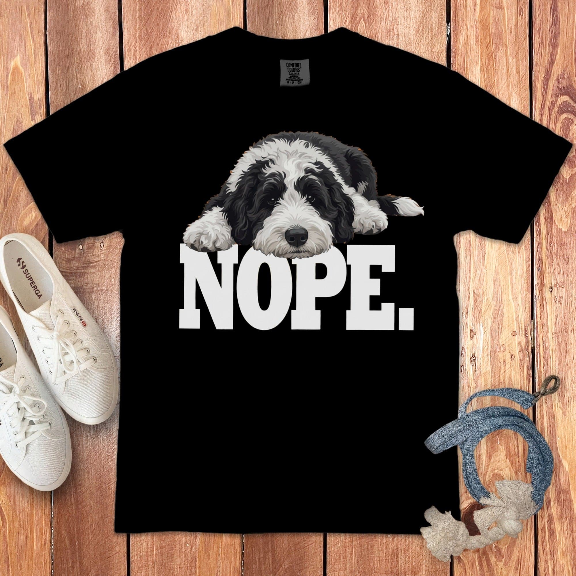 Sheepadoodle Nope Signature T-Shirt in Black / S by Puppy Jo
