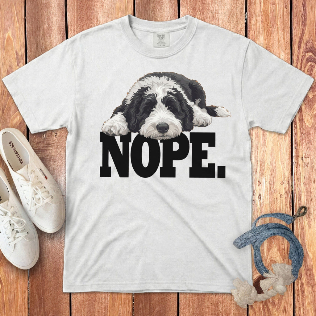 Sheepadoodle Nope Signature T-Shirt in White / S by Puppy Jo