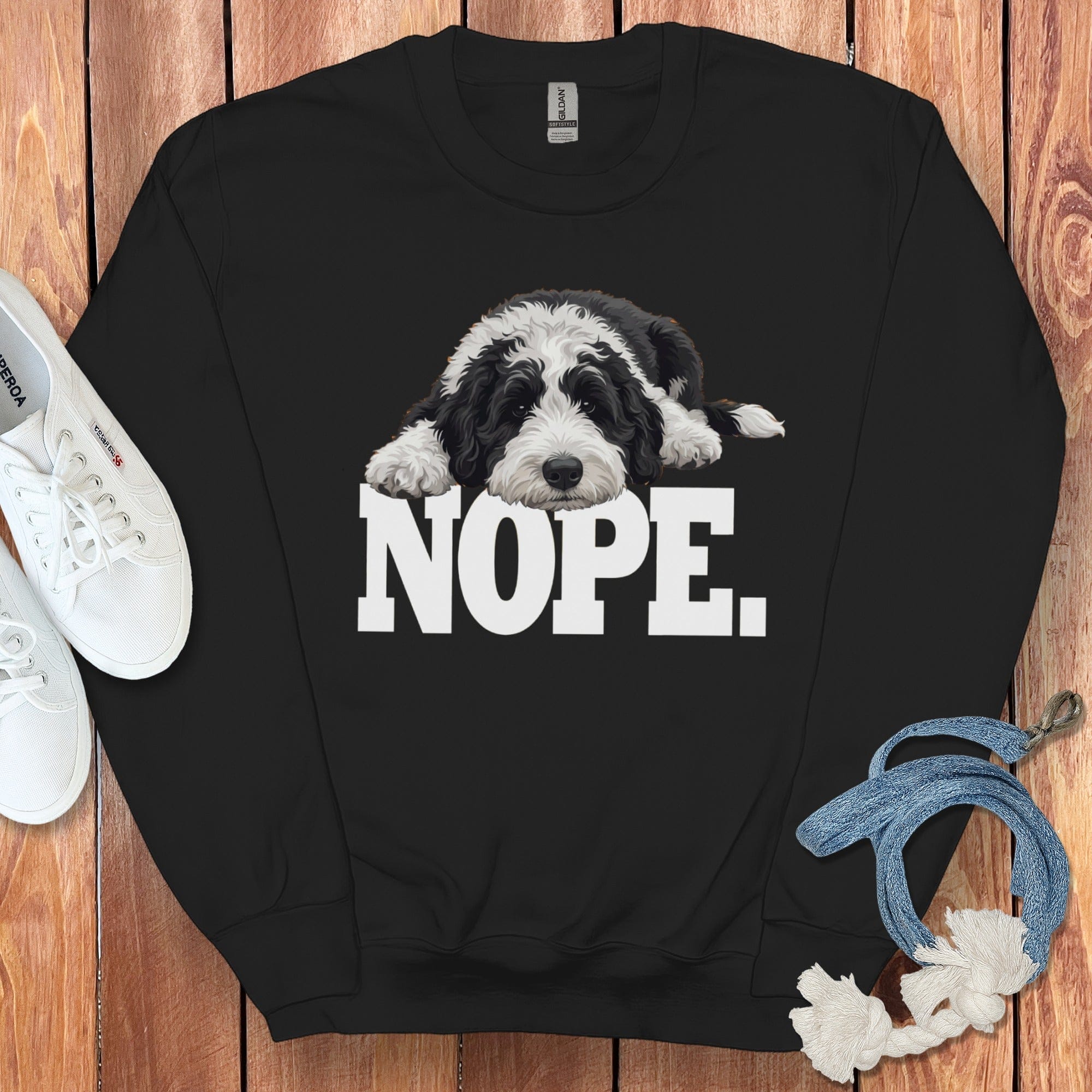 Sheepadoodle Nope Sweatshirt in Black / S by Puppy Jo