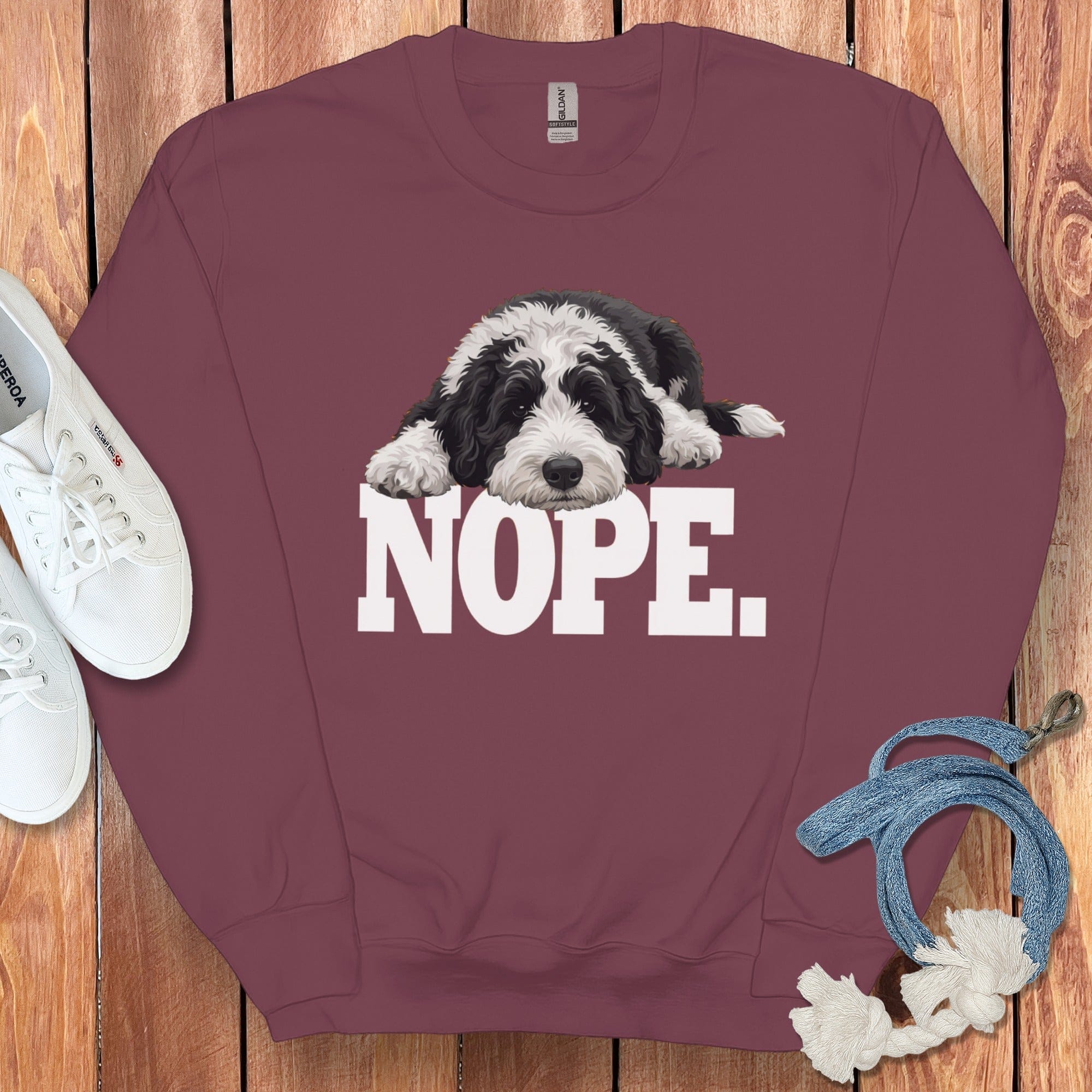 Sheepadoodle Nope Sweatshirt in Maroon / S by Puppy Jo