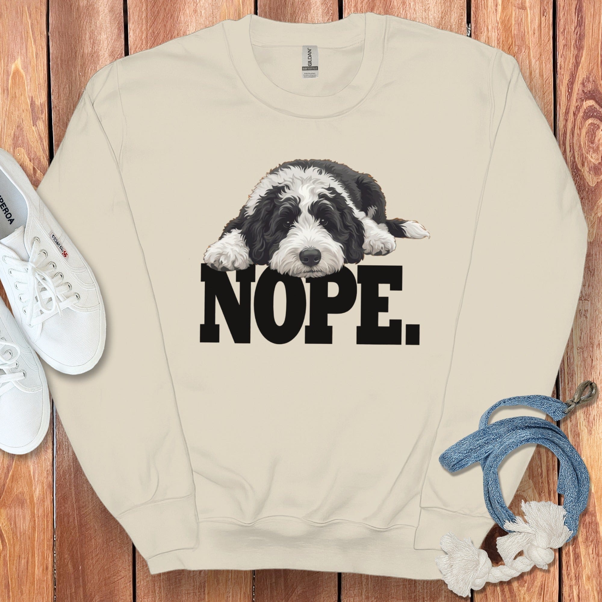Sheepadoodle Nope Sweatshirt in Sand / S by Puppy Jo