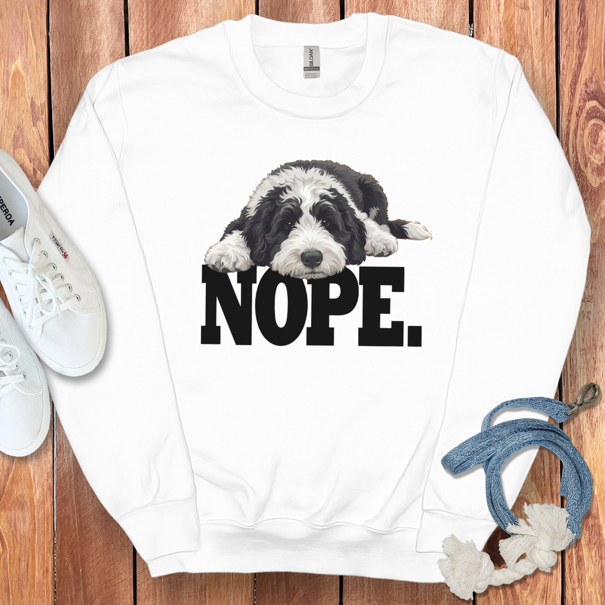 Sheepadoodle Nope Sweatshirt in White / S by Puppy Jo