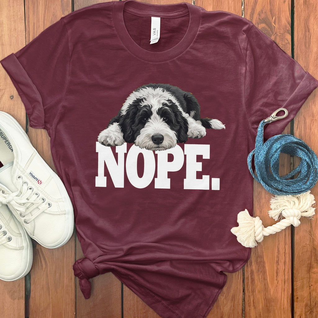 Sheepadoodle Nope T-Shirt in Maroon / S by Puppy Jo