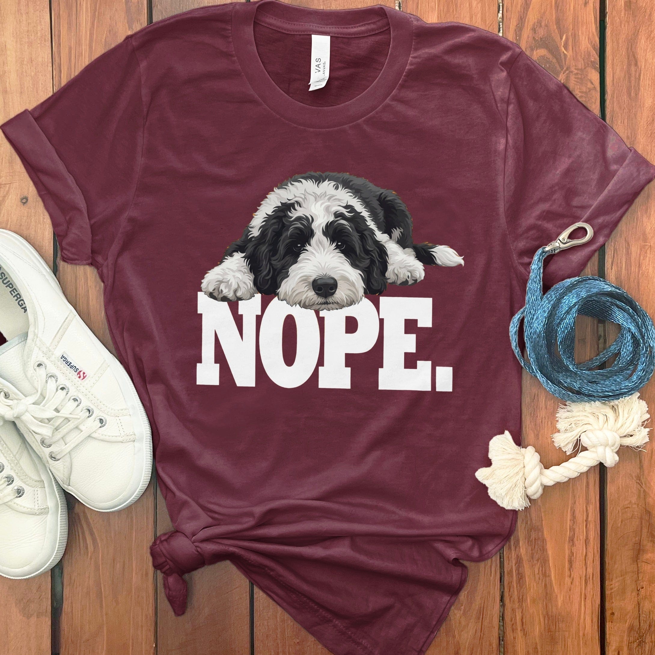 Sheepadoodle Nope T-Shirt in Maroon / S by Puppy Jo