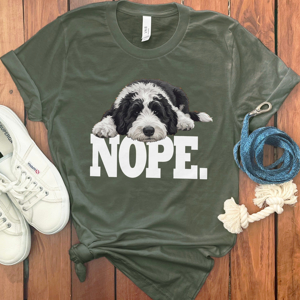 Sheepadoodle Nope T-Shirt in Military Green / S by Puppy Jo