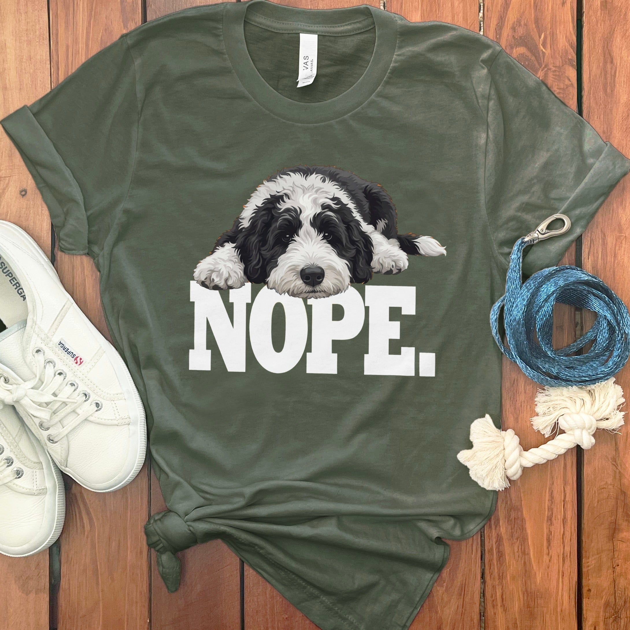Sheepadoodle Nope T-Shirt in Military Green / S by Puppy Jo