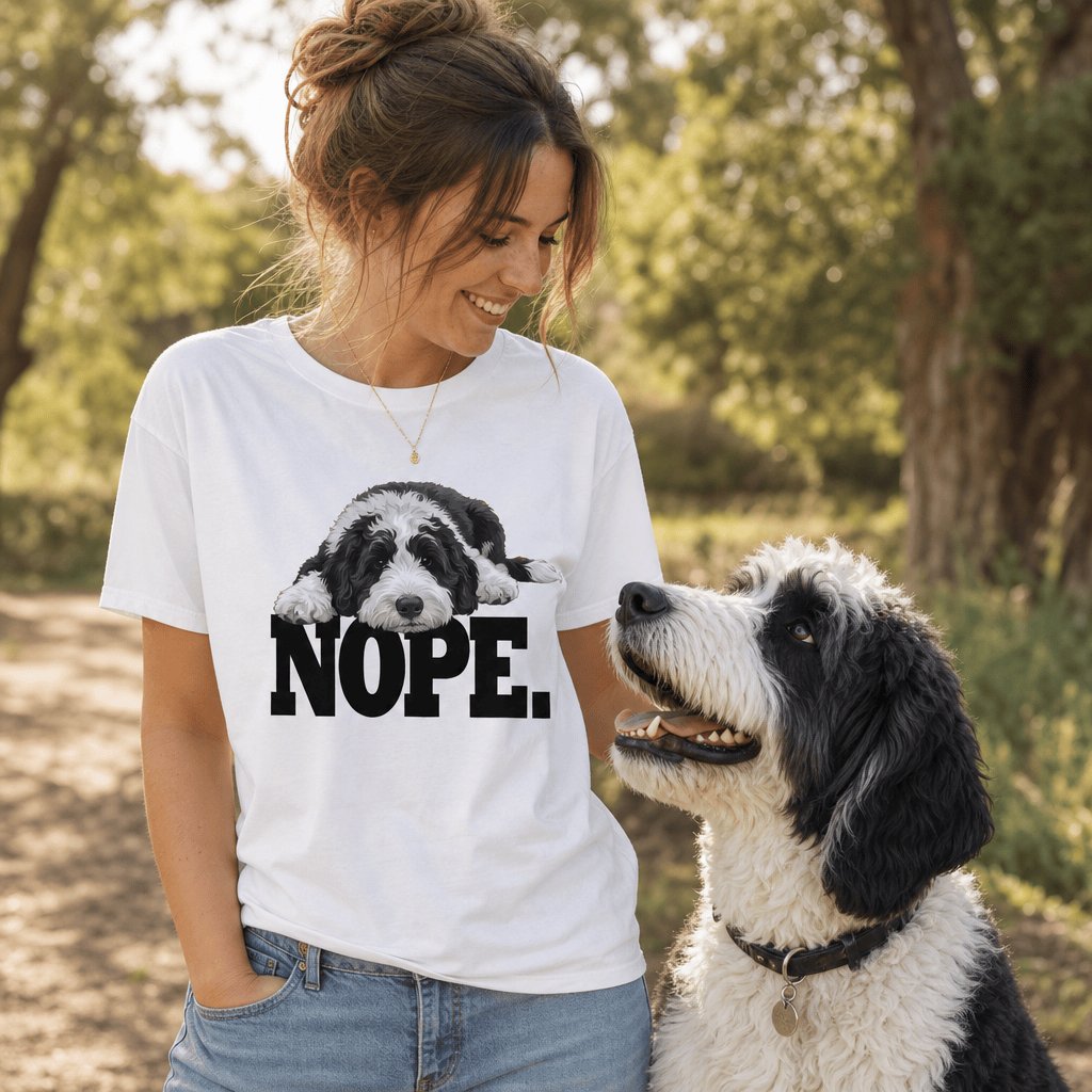 Sheepadoodle Nope T-Shirt in by Puppy Jo