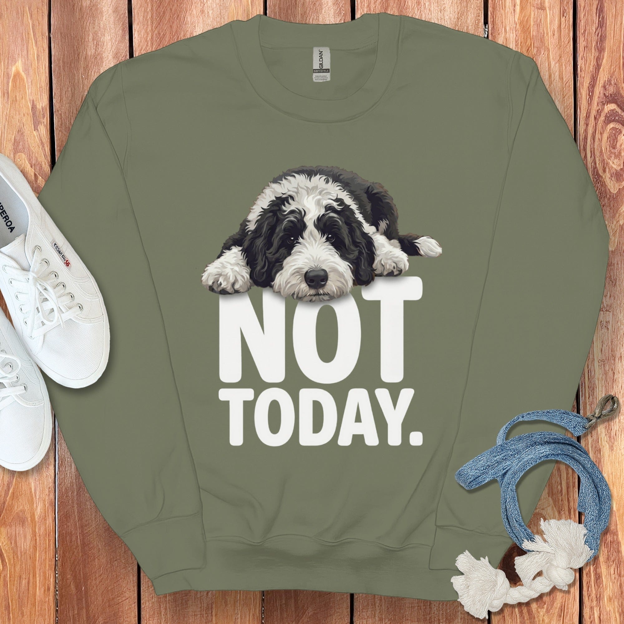 Sheepadoodle Not Today Sweatshirt in Military Green / S by Puppy Jo