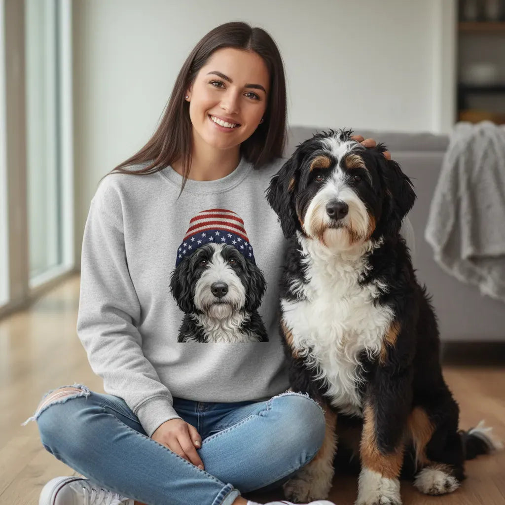 Sheepadoodle Patriotic Cap Sweatshirt in by Puppy Jo