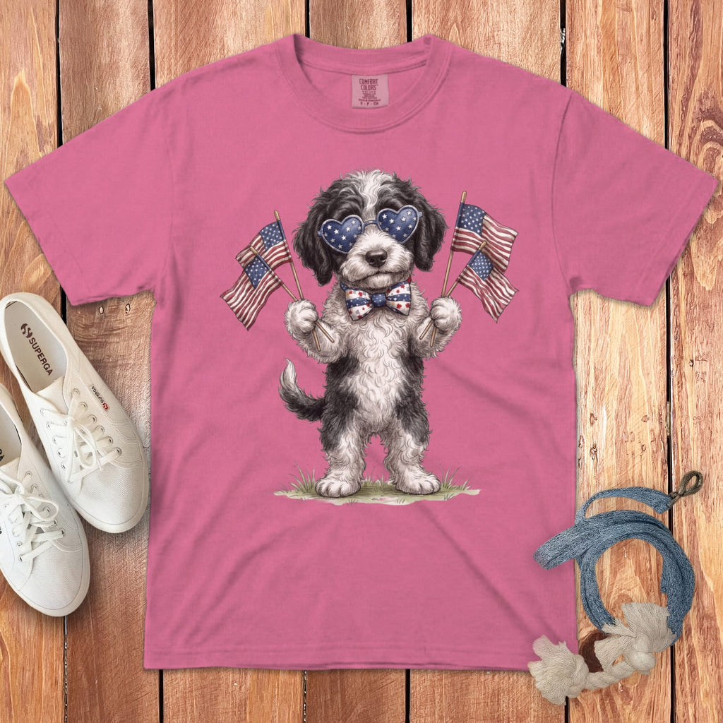Sheepadoodle Patriotic Celebration Signature T-Shirt in Crunchberry / S by Puppy Jo