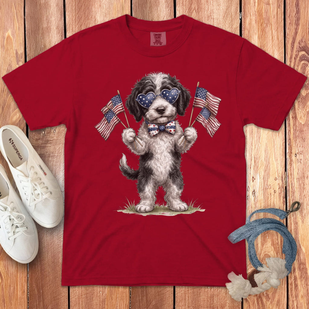 Sheepadoodle Patriotic Celebration Signature T-Shirt in Red / S by Puppy Jo
