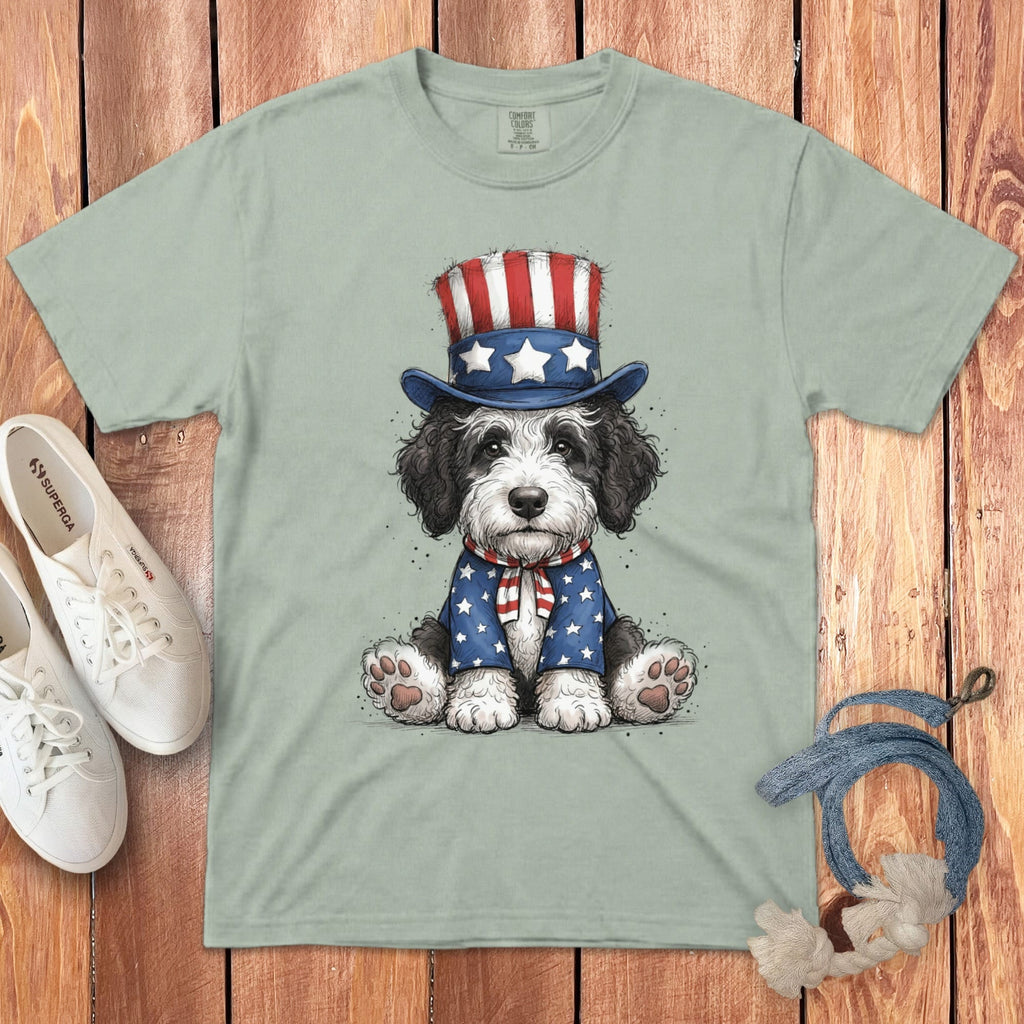 Sheepadoodle Patriotic Hat Signature T-Shirt in Bay / S by Puppy Jo