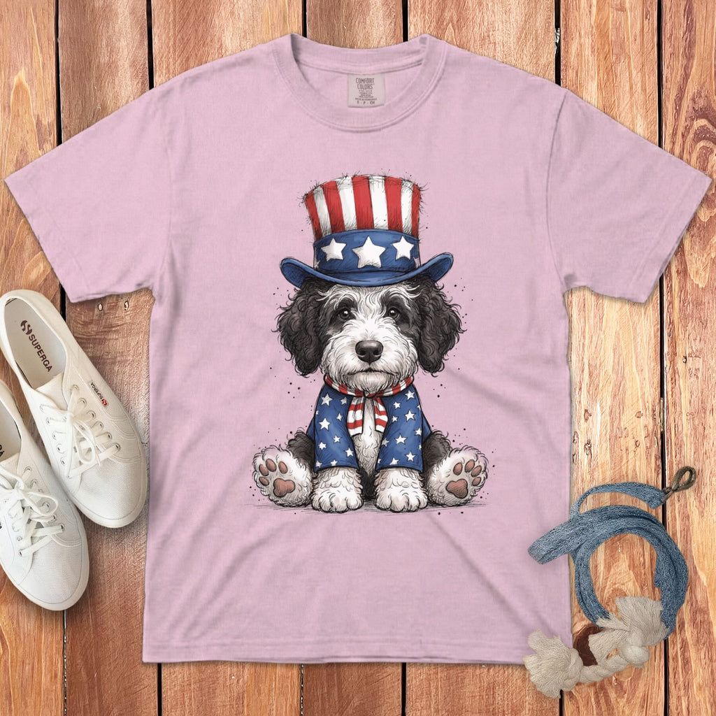 Sheepadoodle Patriotic Hat Signature T-Shirt in Blossom / S by Puppy Jo