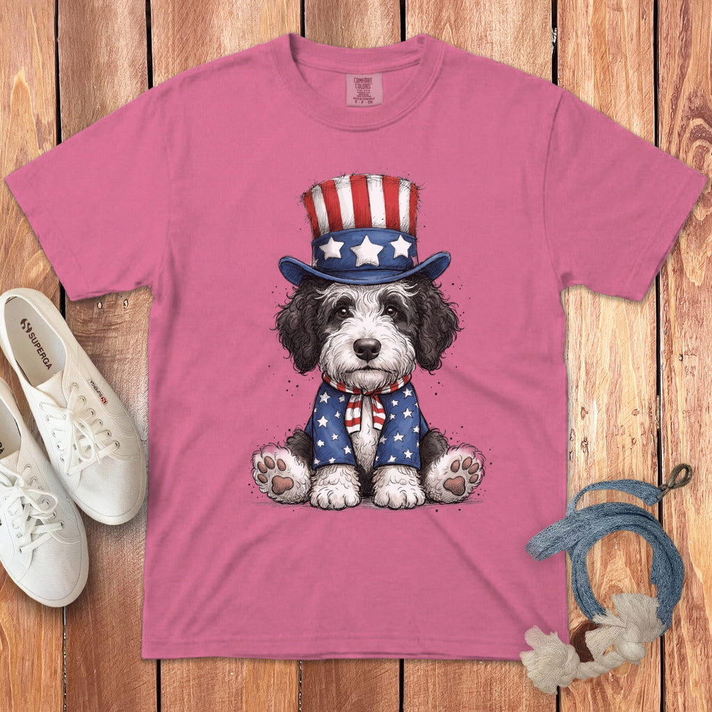 Sheepadoodle Patriotic Hat Signature T-Shirt in Crunchberry / S by Puppy Jo