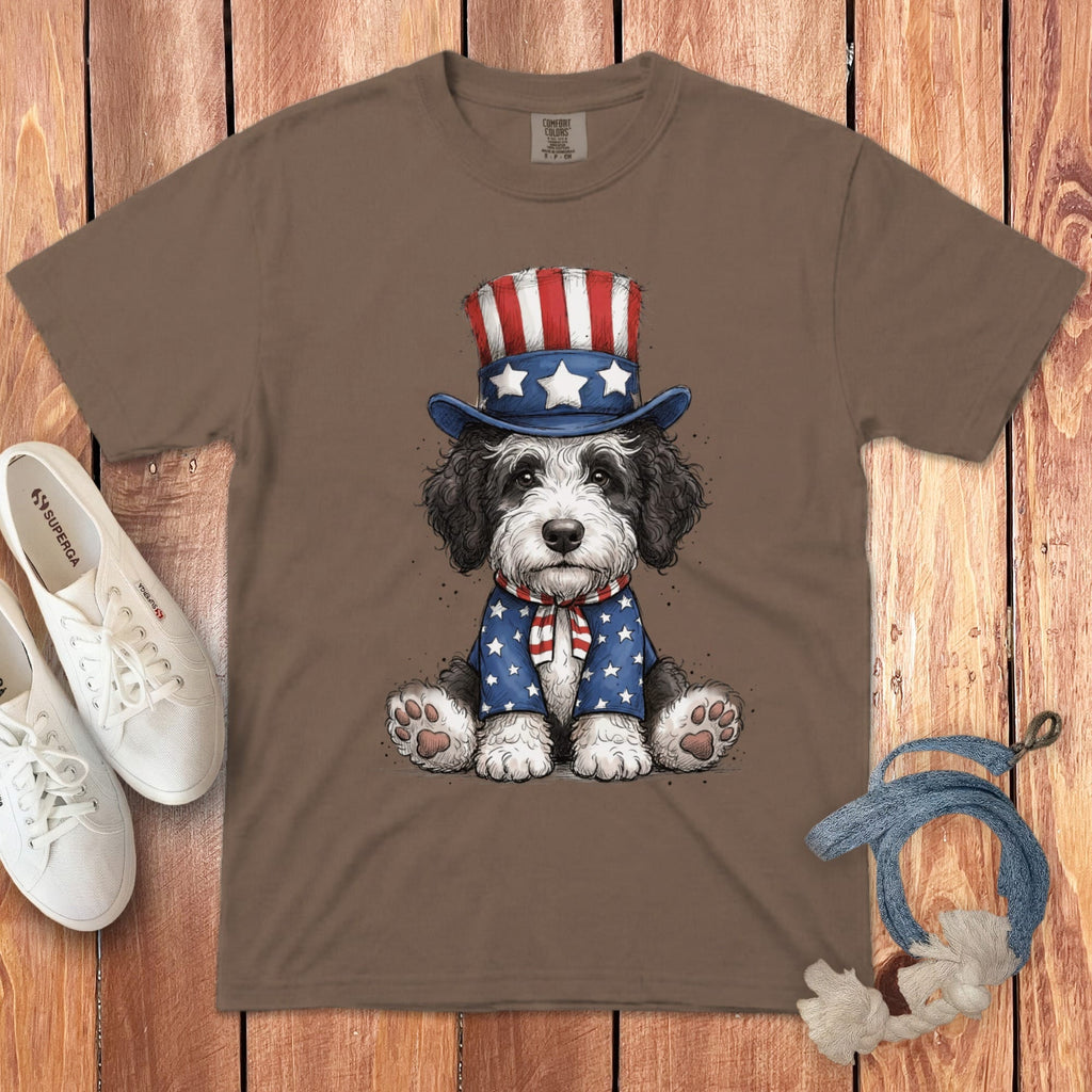 Sheepadoodle Patriotic Hat Signature T-Shirt in Espresso / S by Puppy Jo