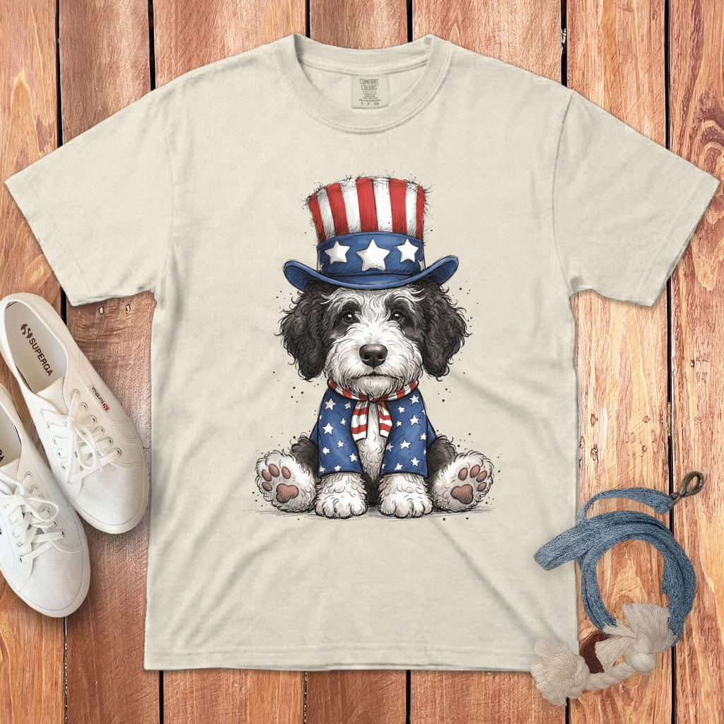 Sheepadoodle Patriotic Hat Signature T-Shirt in Ivory / S by Puppy Jo