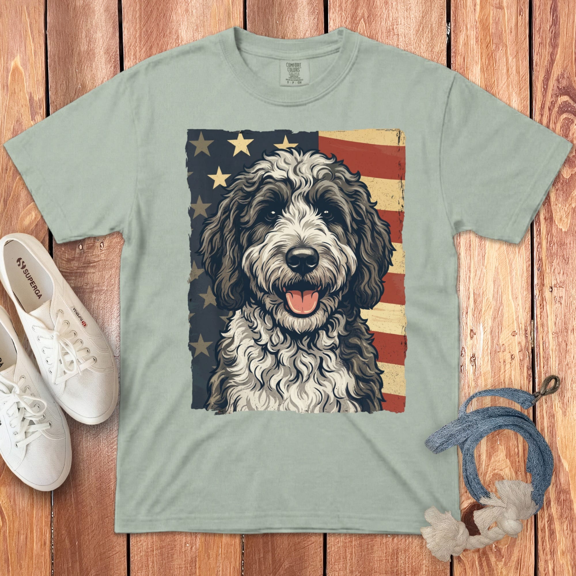 Sheepadoodle Patriotic Signature T-Shirt in Bay / S by Puppy Jo