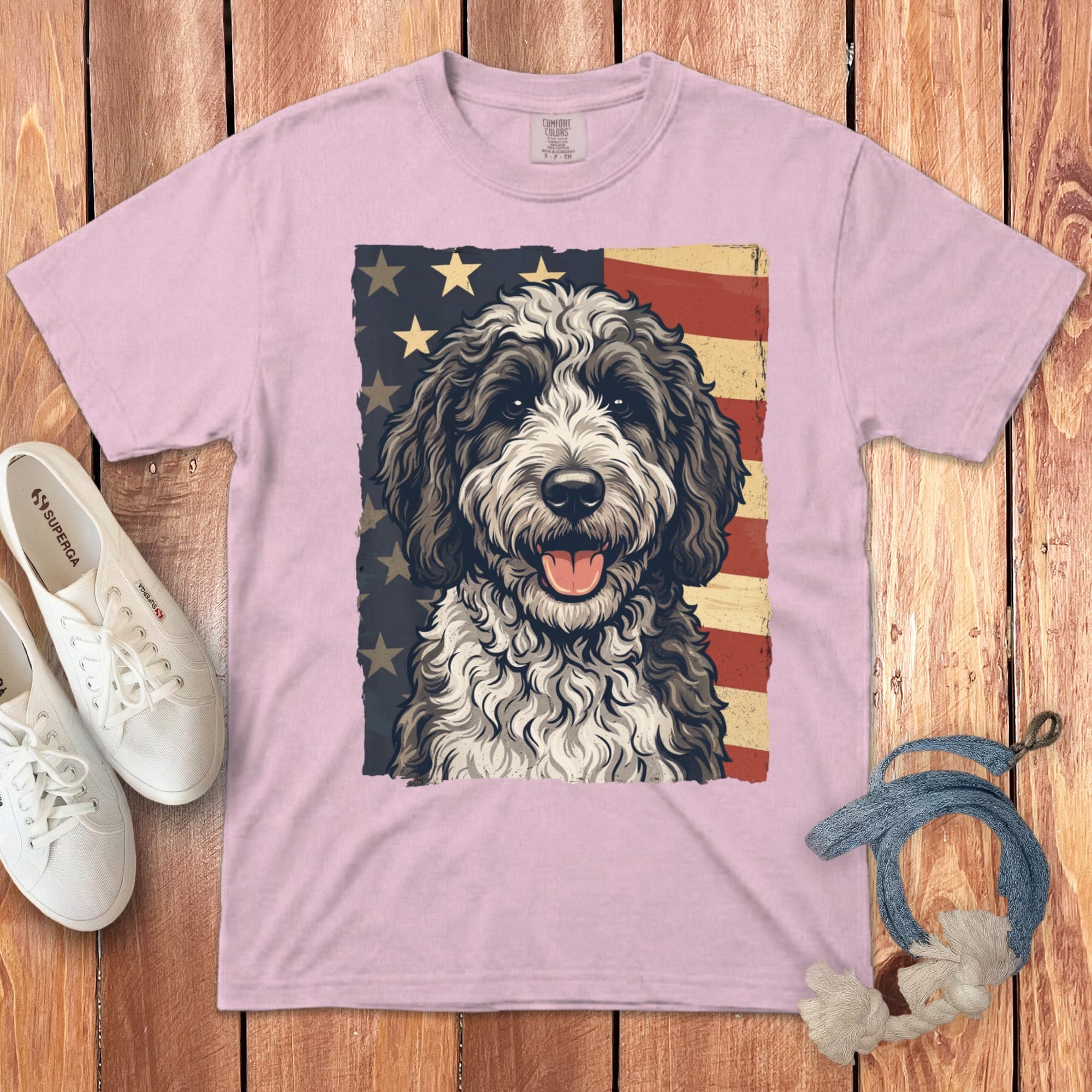 Sheepadoodle Patriotic Signature T-Shirt in Blossom / S by Puppy Jo