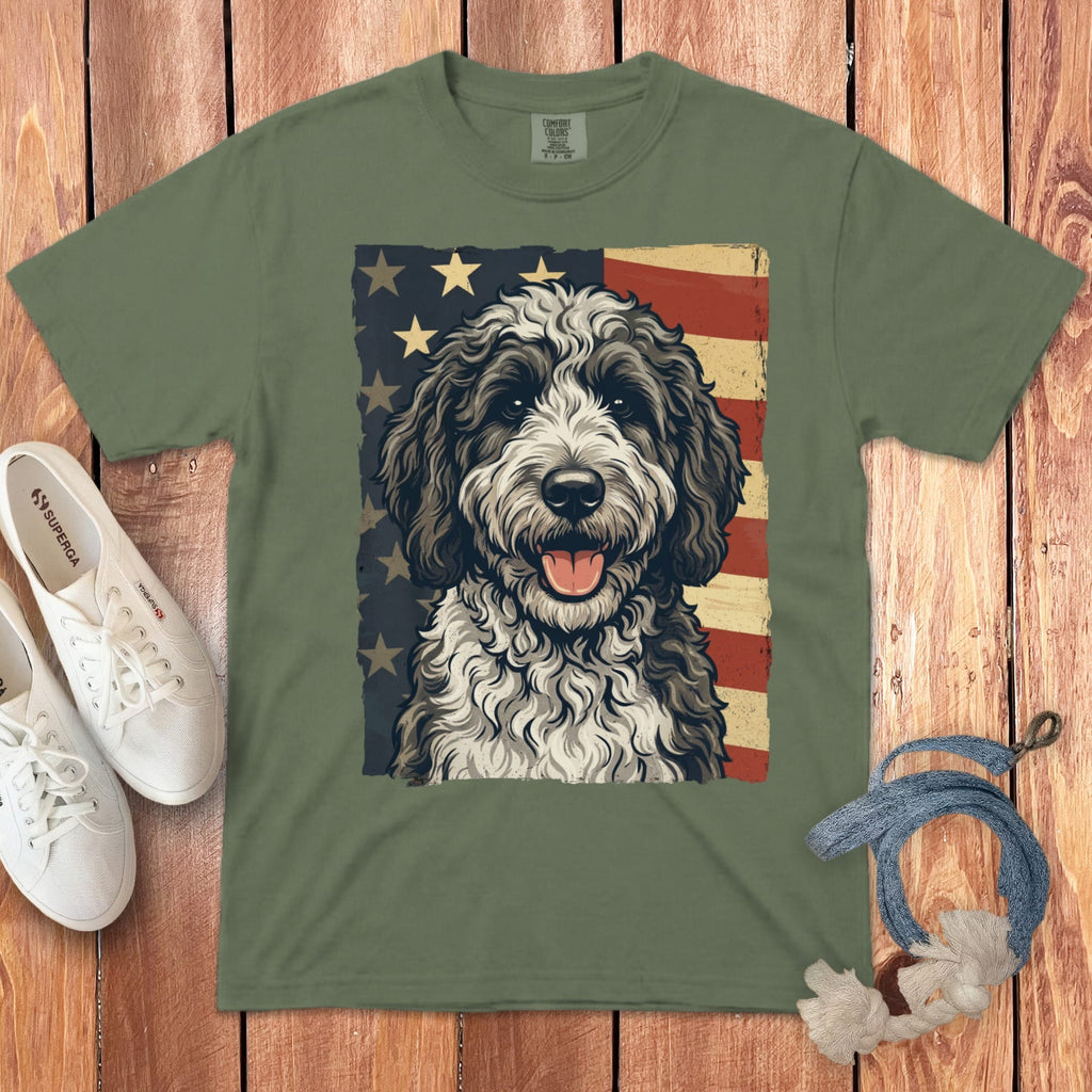 Sheepadoodle Patriotic Signature T-Shirt in Moss / S by Puppy Jo