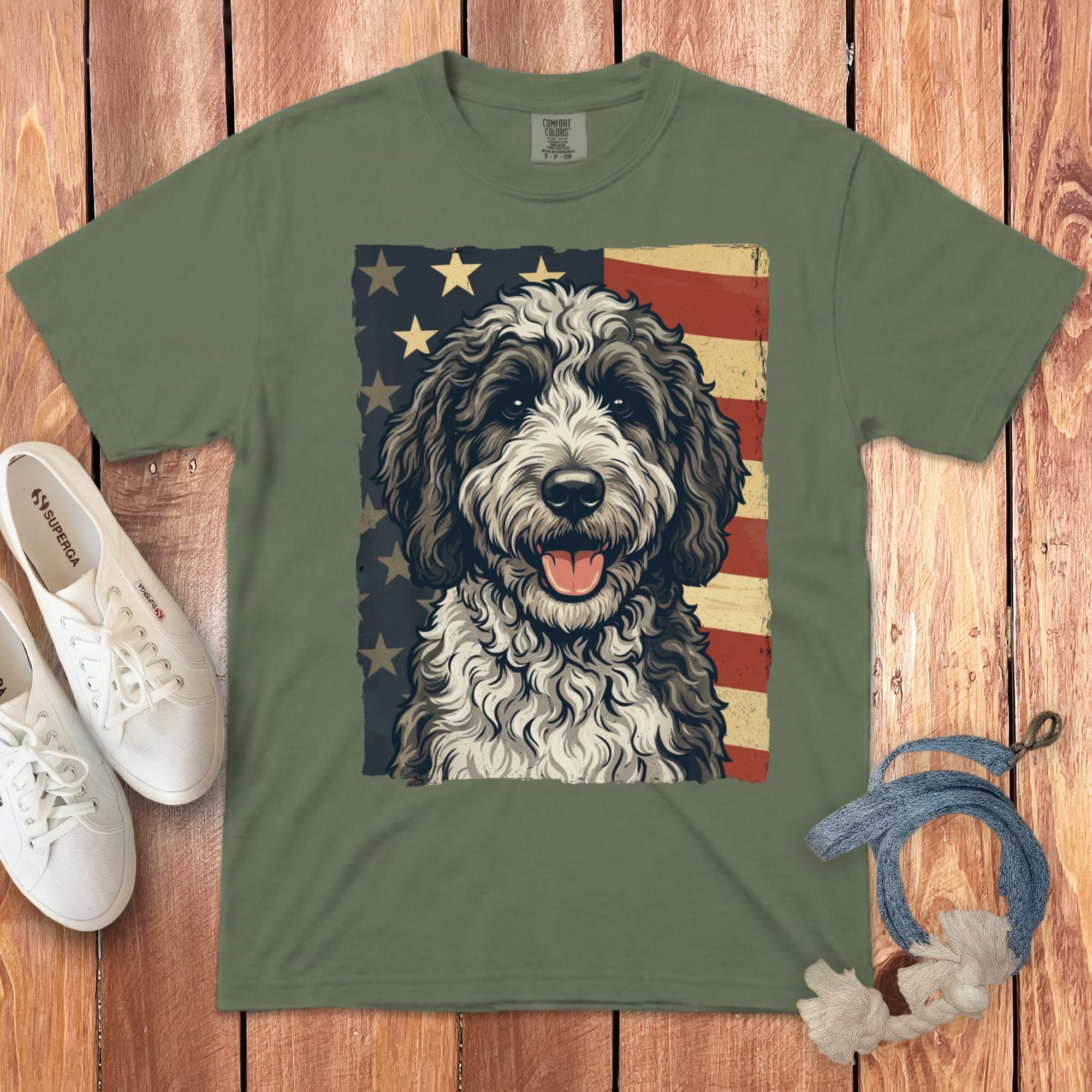 Sheepadoodle Patriotic Signature T-Shirt in Moss / S by Puppy Jo