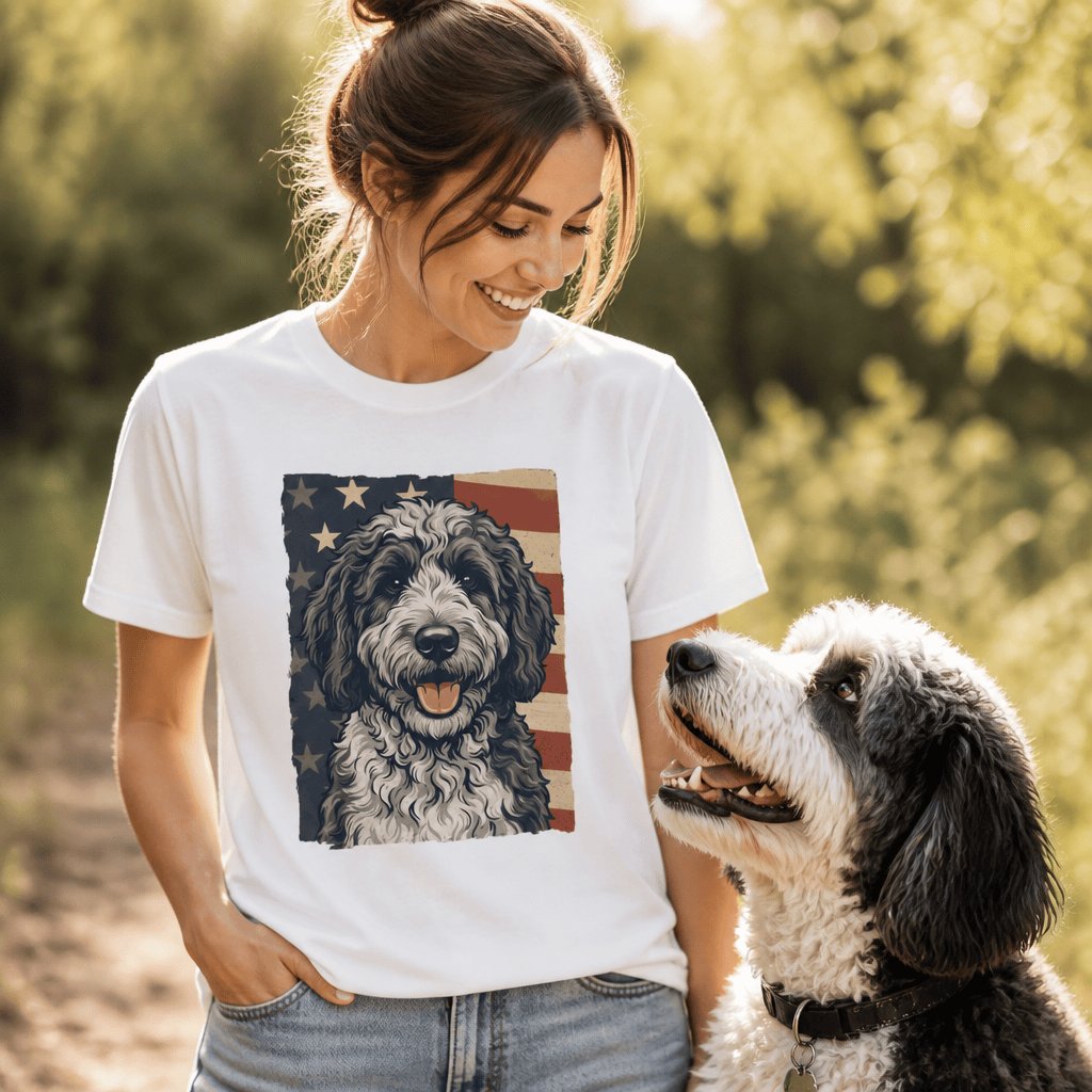 Sheepadoodle Patriotic T-Shirt in by Puppy Jo