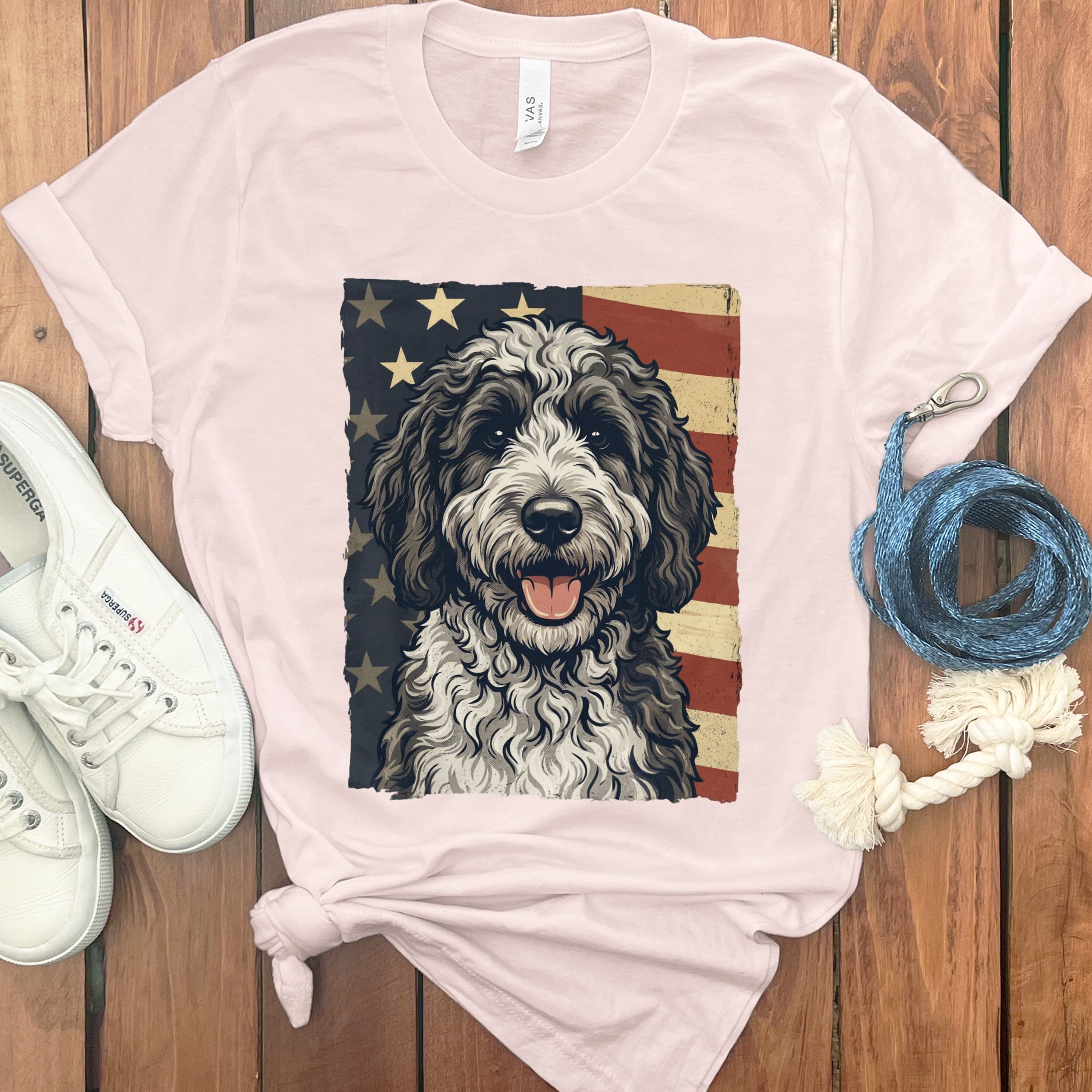 Sheepadoodle Patriotic T-Shirt in Soft Pink / S by Puppy Jo