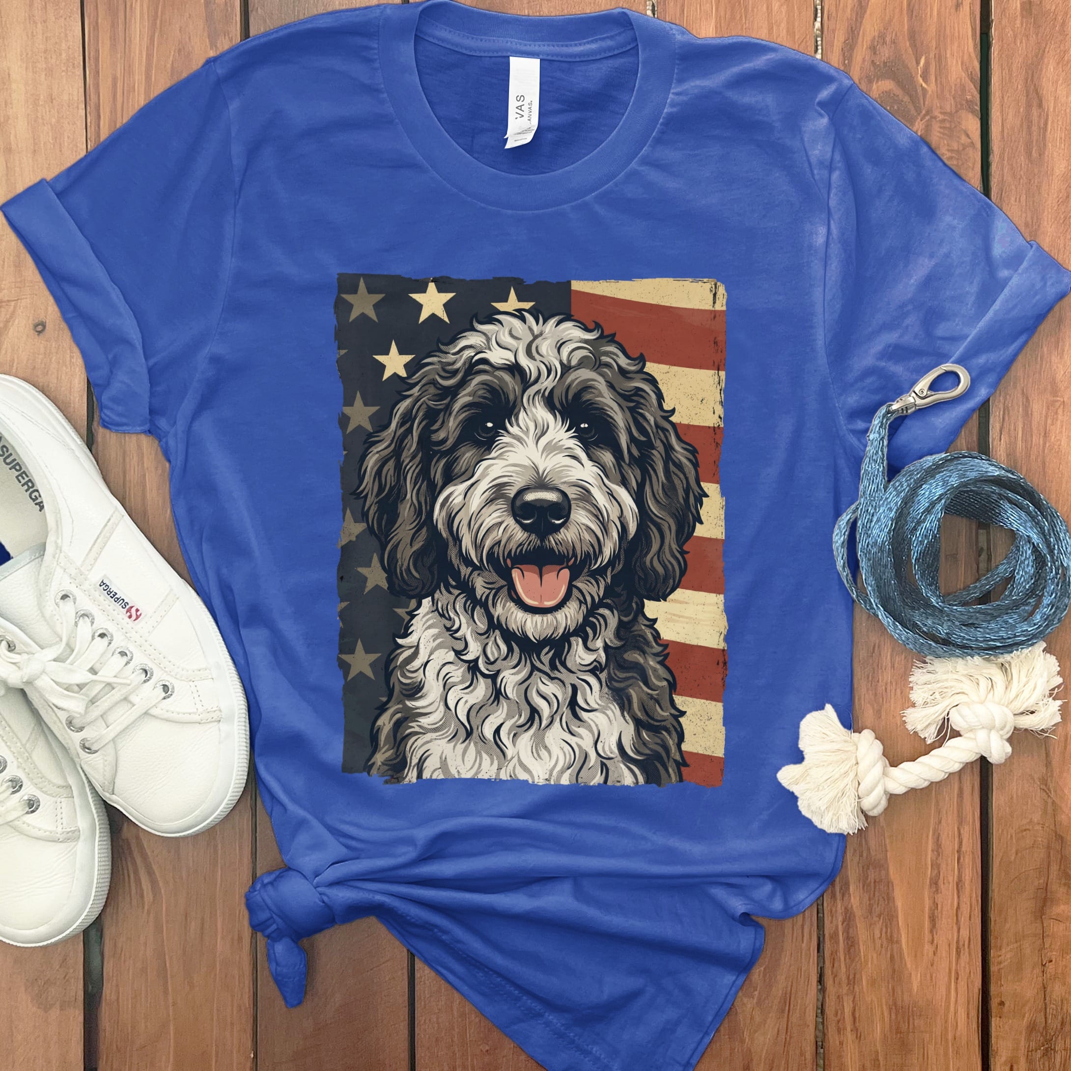 Sheepadoodle Patriotic T-Shirt in True Royal / S by Puppy Jo