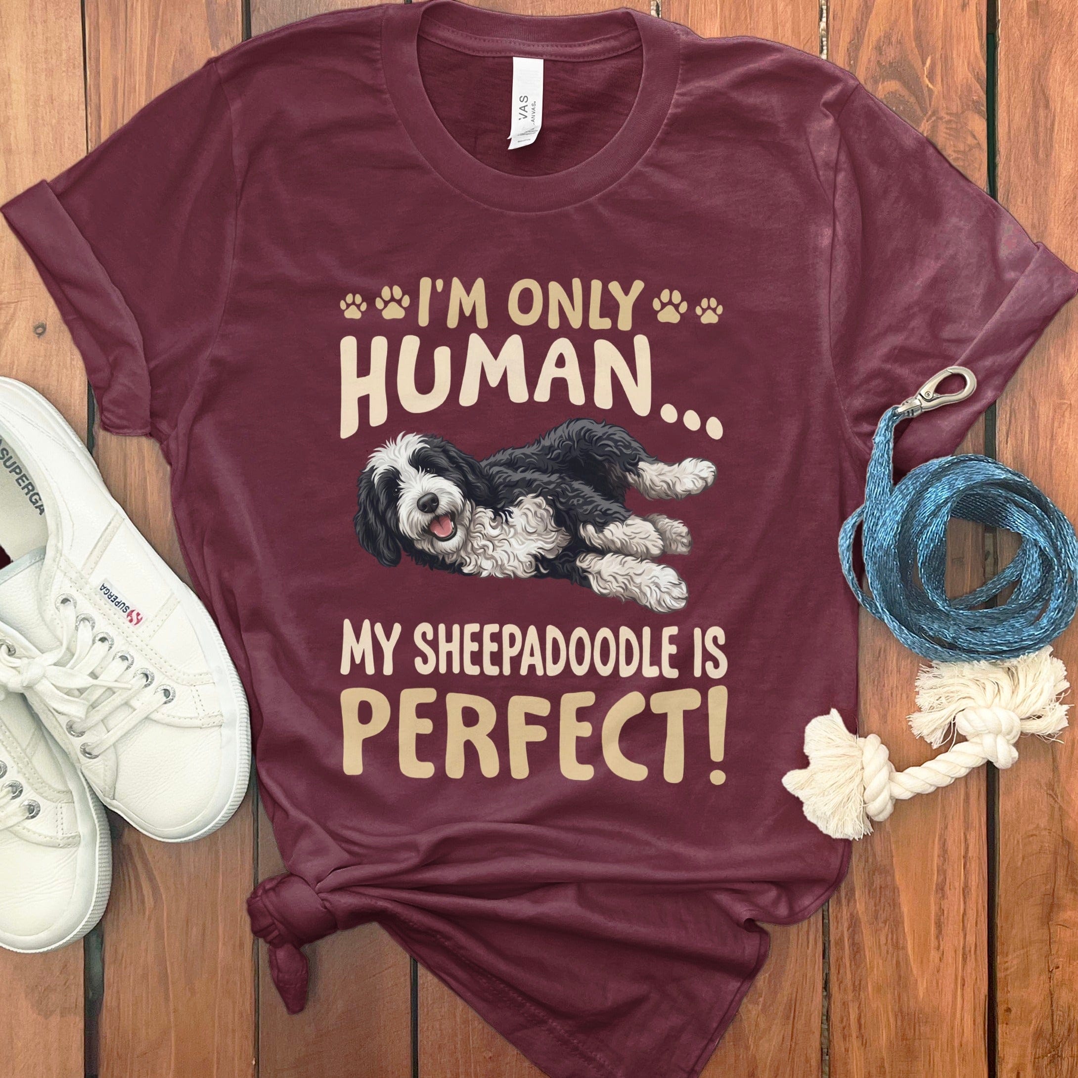 Sheepadoodle Perfect T-Shirt in Maroon / S by Puppy Jo