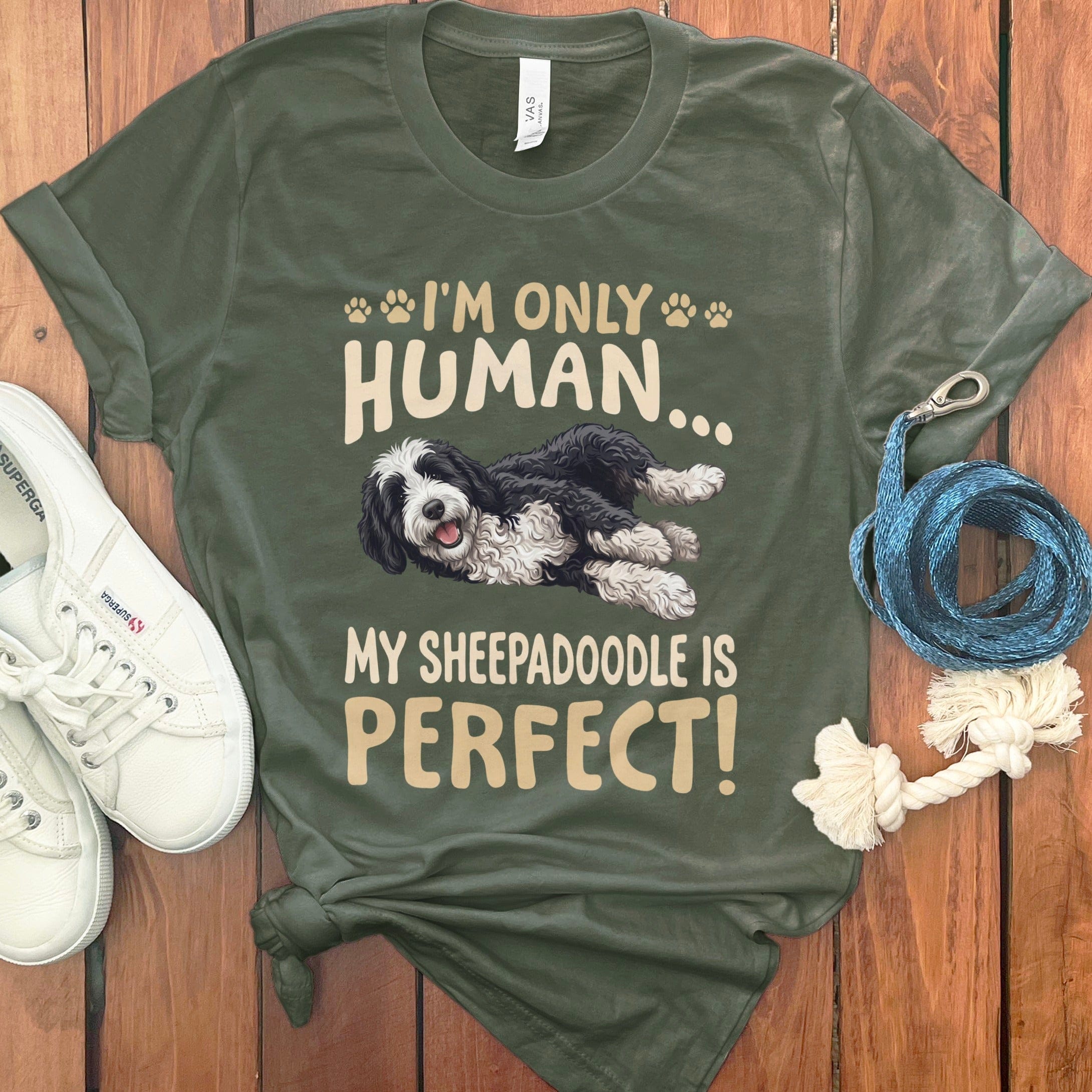 Sheepadoodle Perfect T-Shirt in Military Green / S by Puppy Jo