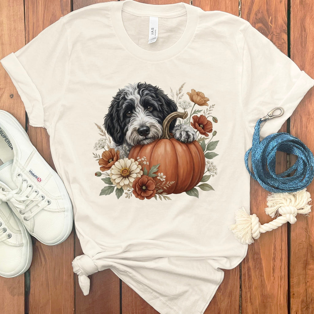 Sheepadoodle Pumpkin Hug T-Shirt in Natural / S by Puppy Jo