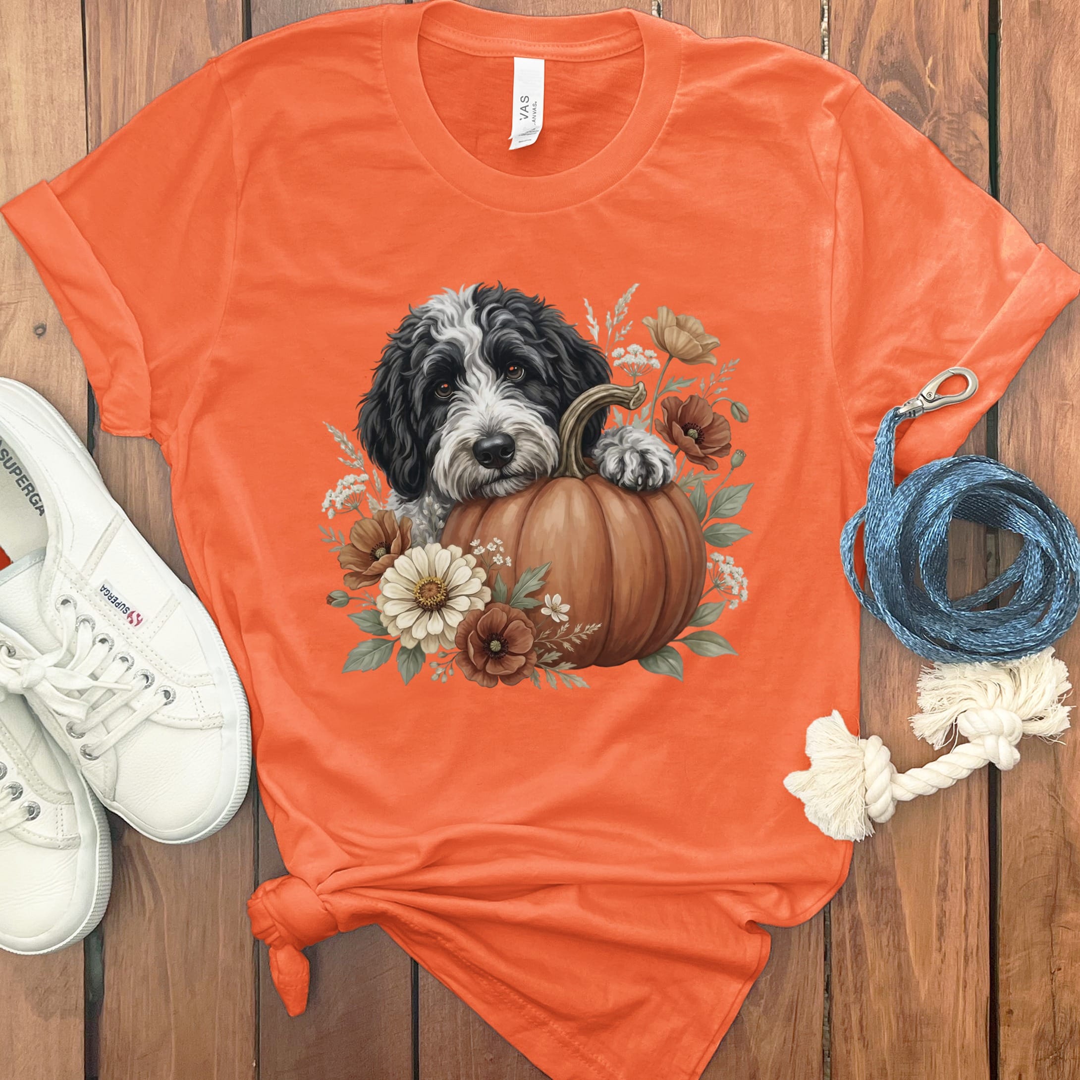 Sheepadoodle Pumpkin Hug T-Shirt in Orange / S by Puppy Jo