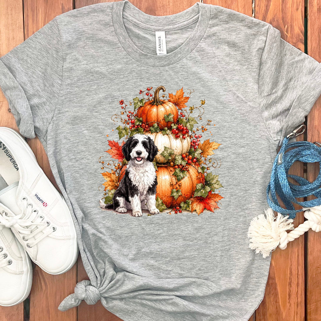 Sheepadoodle Pumpkin Ivy T-Shirt in Athletic Heather / S by Puppy Jo