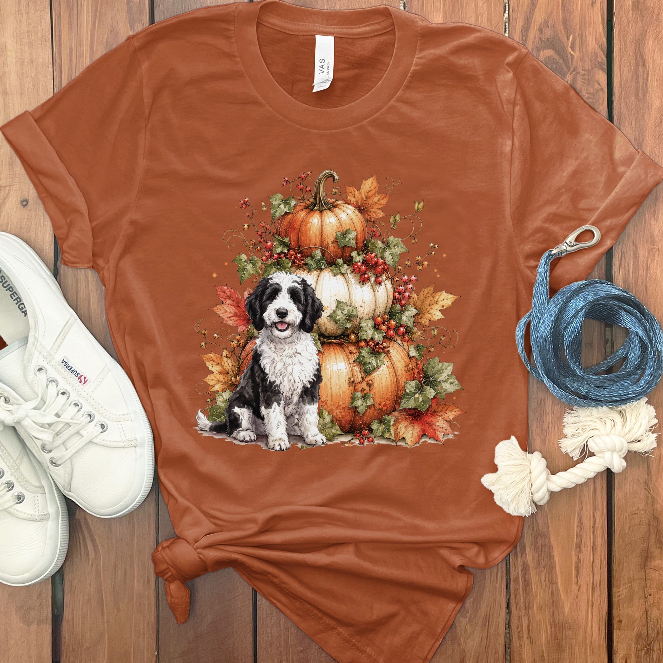 Sheepadoodle Pumpkin Ivy T-Shirt in Autumn / S by Puppy Jo