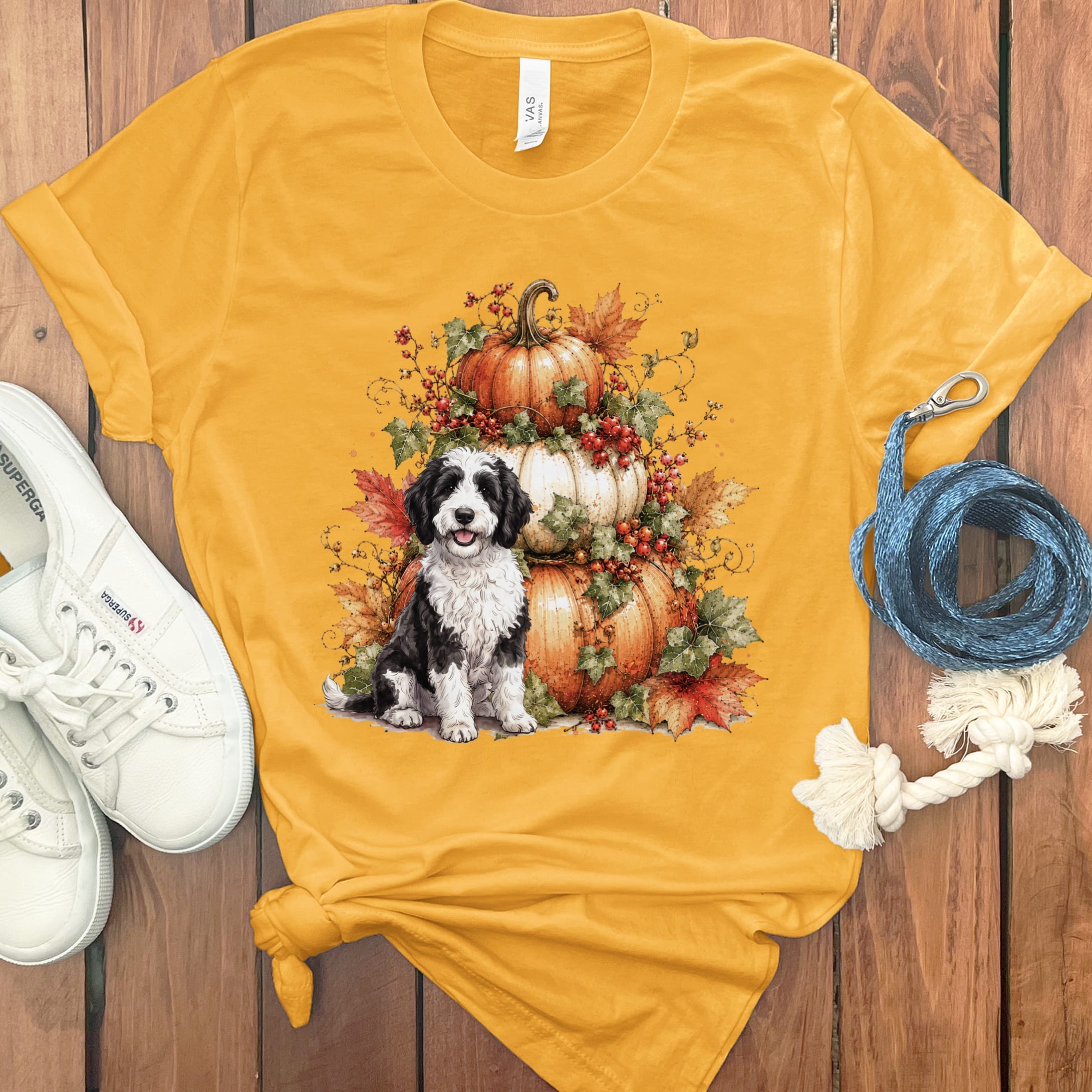 Sheepadoodle Pumpkin Ivy T-Shirt in Gold / S by Puppy Jo