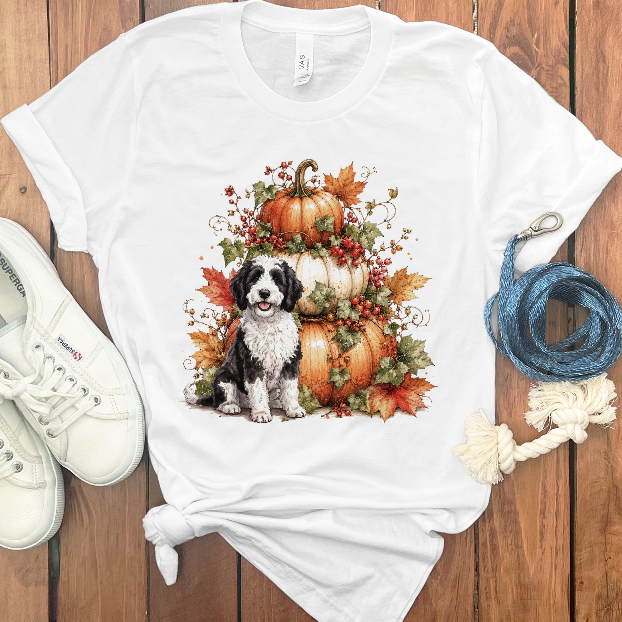 Sheepadoodle Pumpkin Ivy T-Shirt in White / S by Puppy Jo