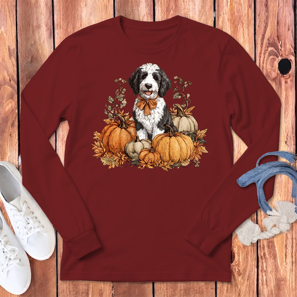 Sheepadoodle Pumpkin Time Long Sleeve T-Shirt in Cardinal / S by Puppy Jo
