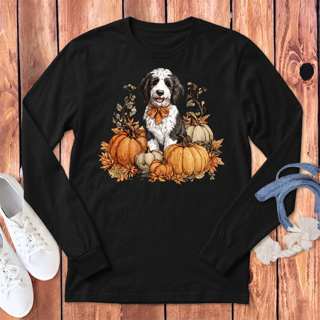 Sheepadoodle Pumpkin Time Long Sleeve T-Shirt in Dark Grey Heather / S by Puppy Jo