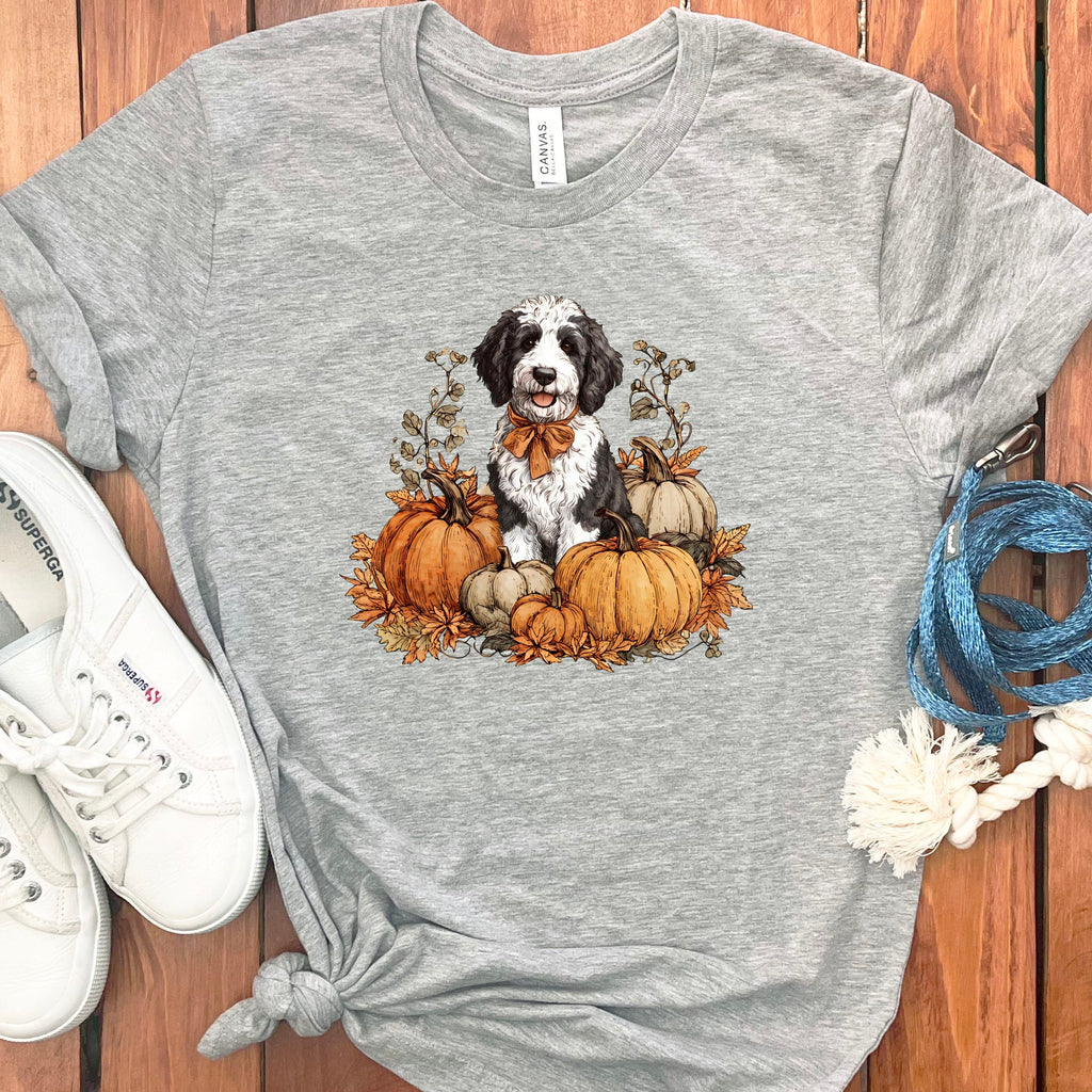 Sheepadoodle Pumpkin Time T-Shirt in Athletic Heather / S by Puppy Jo