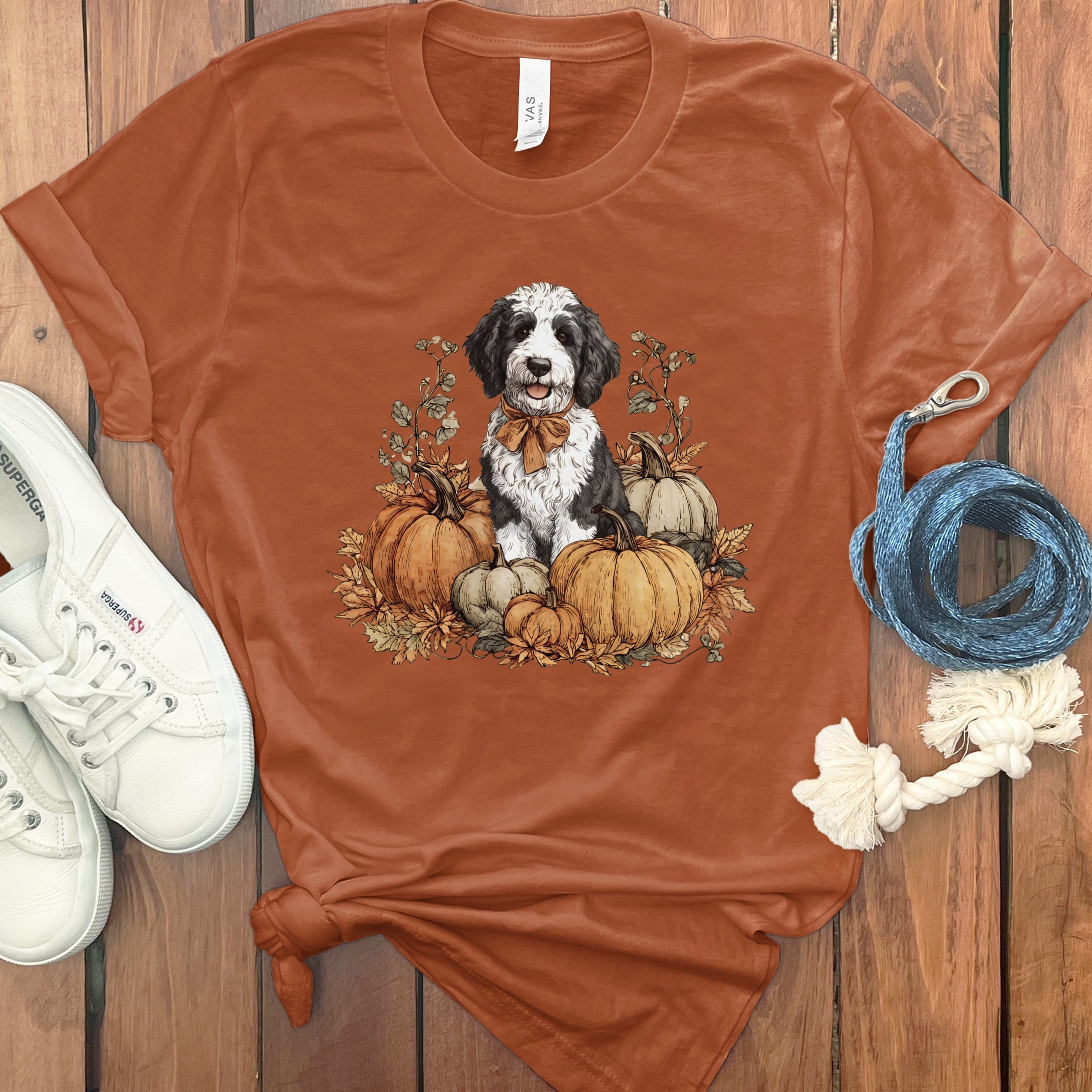 Sheepadoodle Pumpkin Time T-Shirt in Autumn / S by Puppy Jo