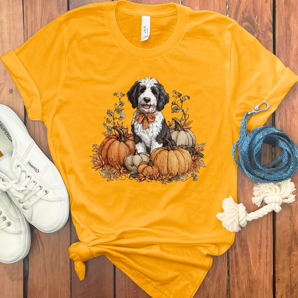 Sheepadoodle Pumpkin Time T-Shirt in Gold / S by Puppy Jo