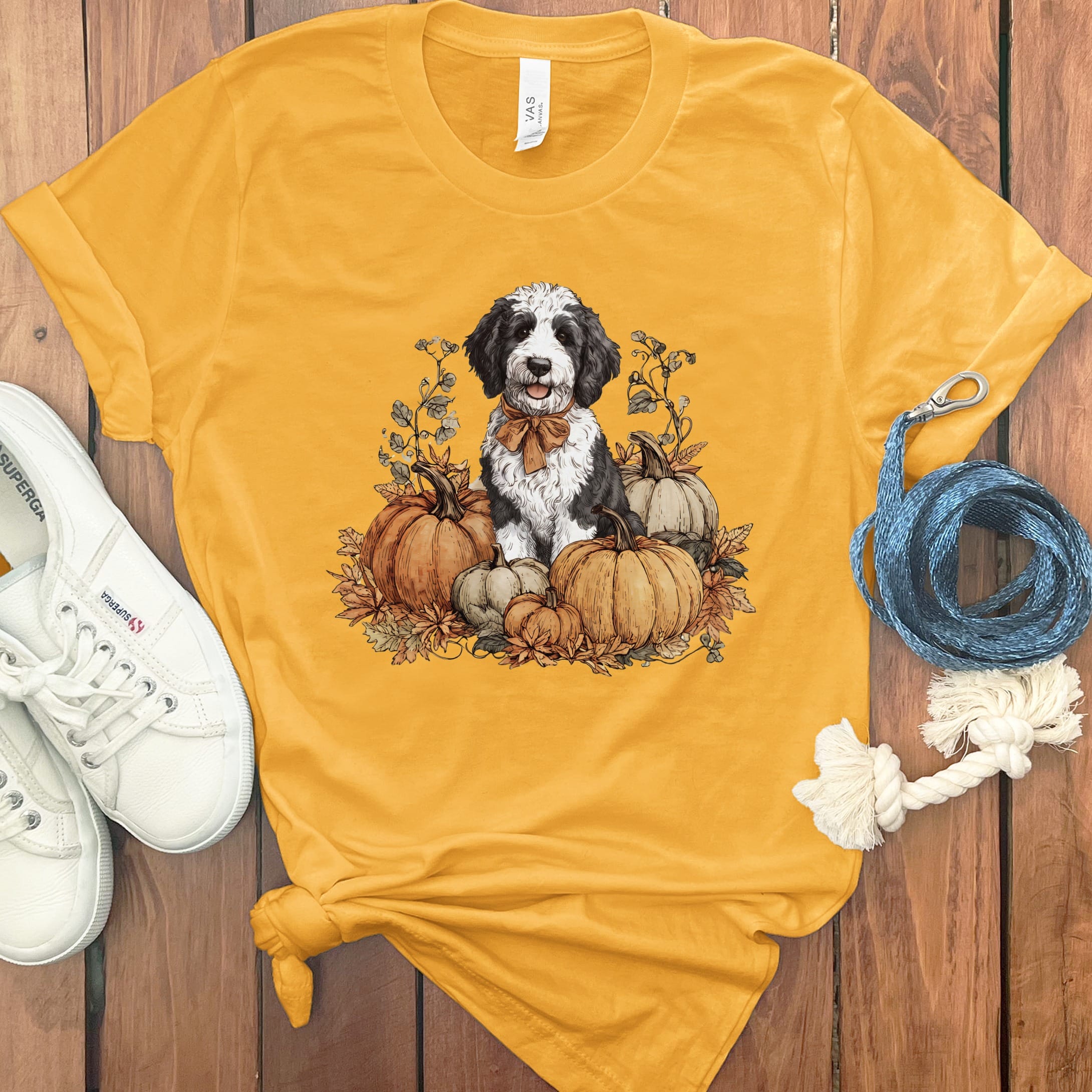 Sheepadoodle Pumpkin Time T-Shirt in Gold / S by Puppy Jo